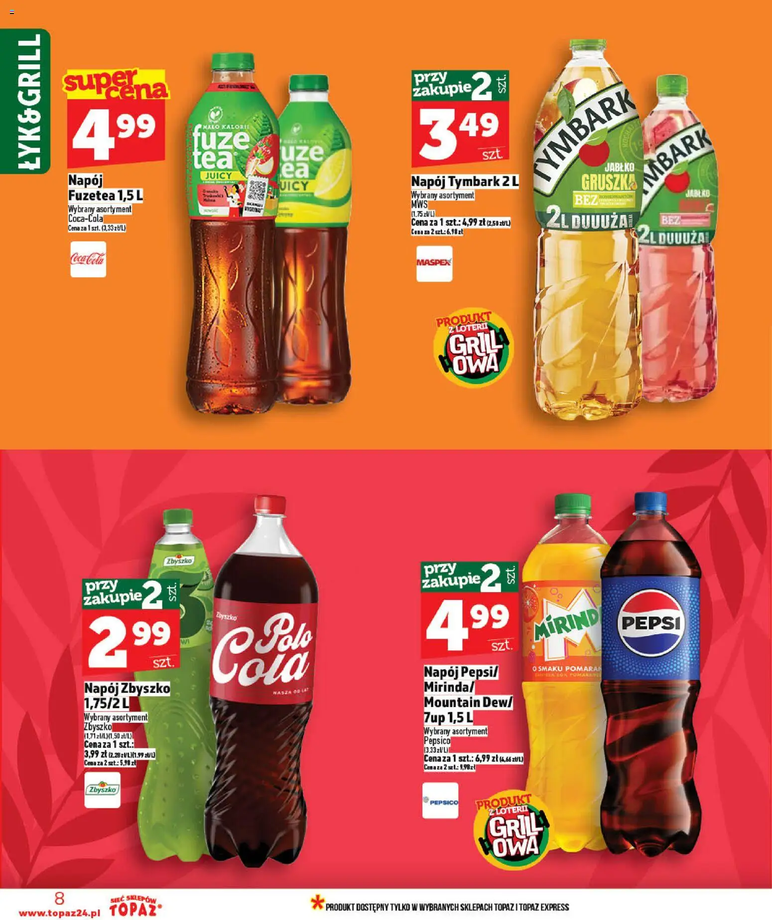 Topaz gazetka - MAZ od 07.05.2026 | Strona: 8 | Produkty: Gruszka, Grill, Pepsi