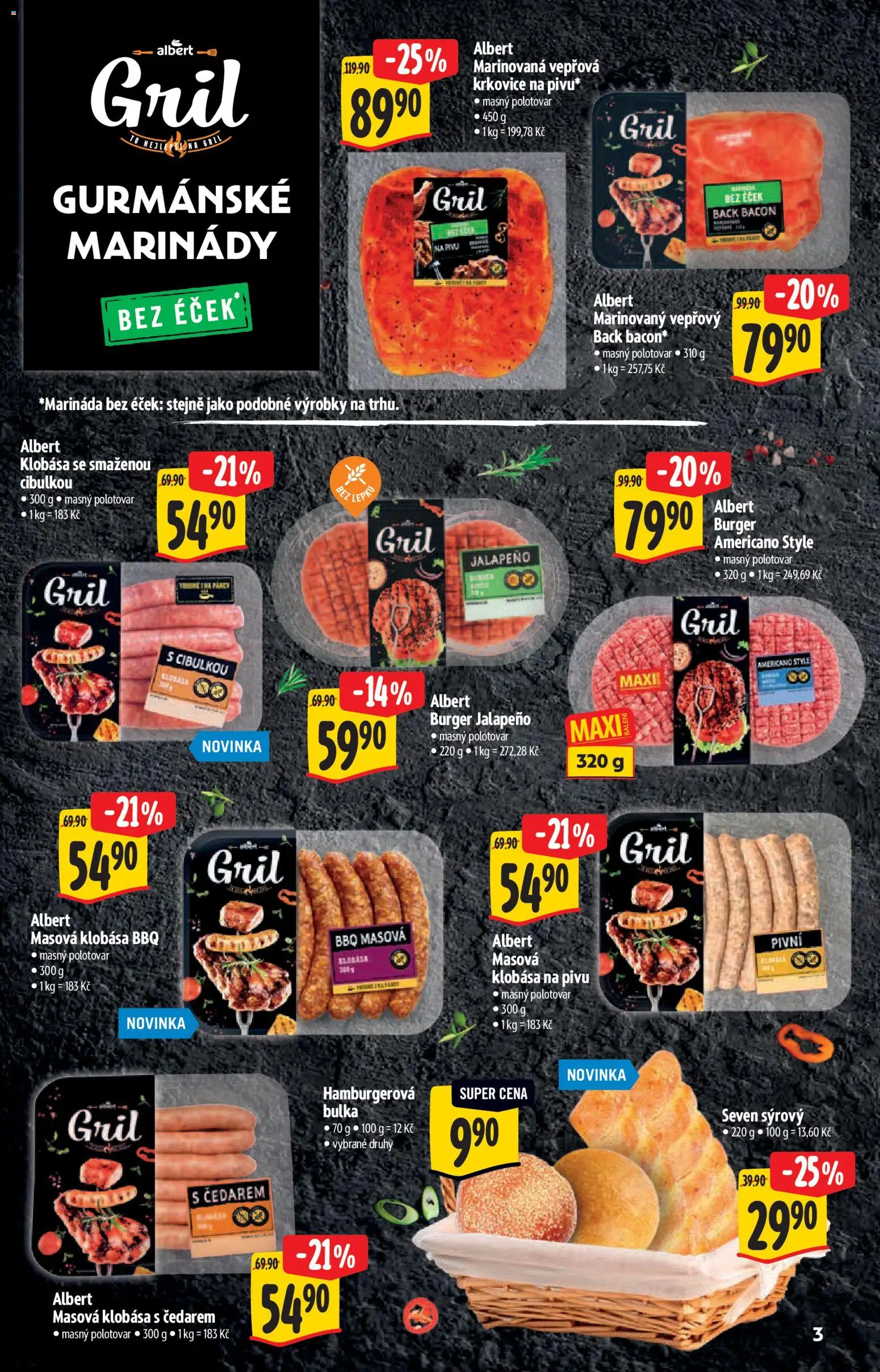 Albert katalog - Hypermarket - Gril od 22.07.2026 | Strana: 3 | Produkty: Burger, Klobása, Gril, Hamburgerová bulka