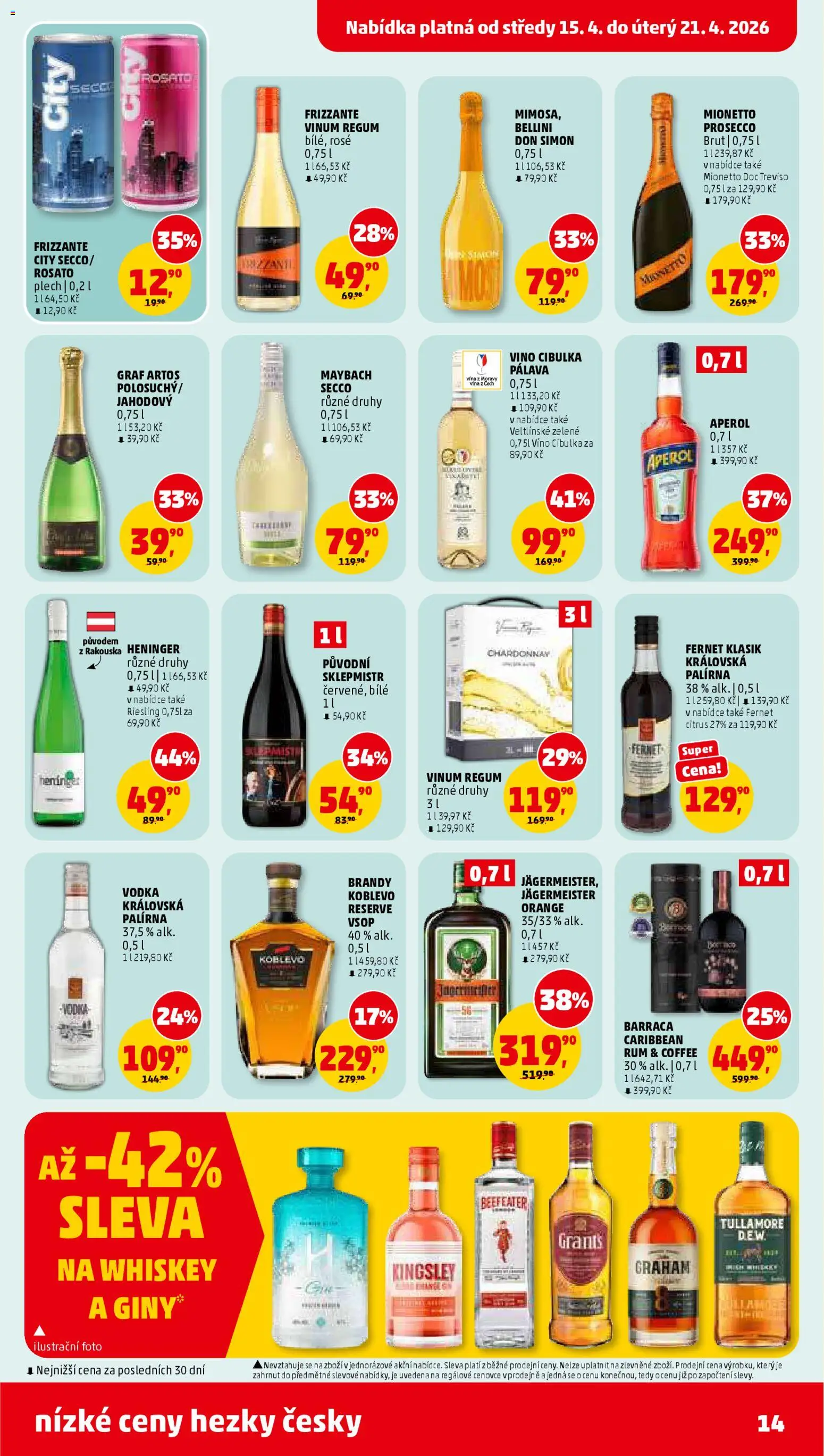 Penny Market leták od 15.04.2026 | Strana: 14 | Produkty: Víno, Vodka, Brandy, Bellini