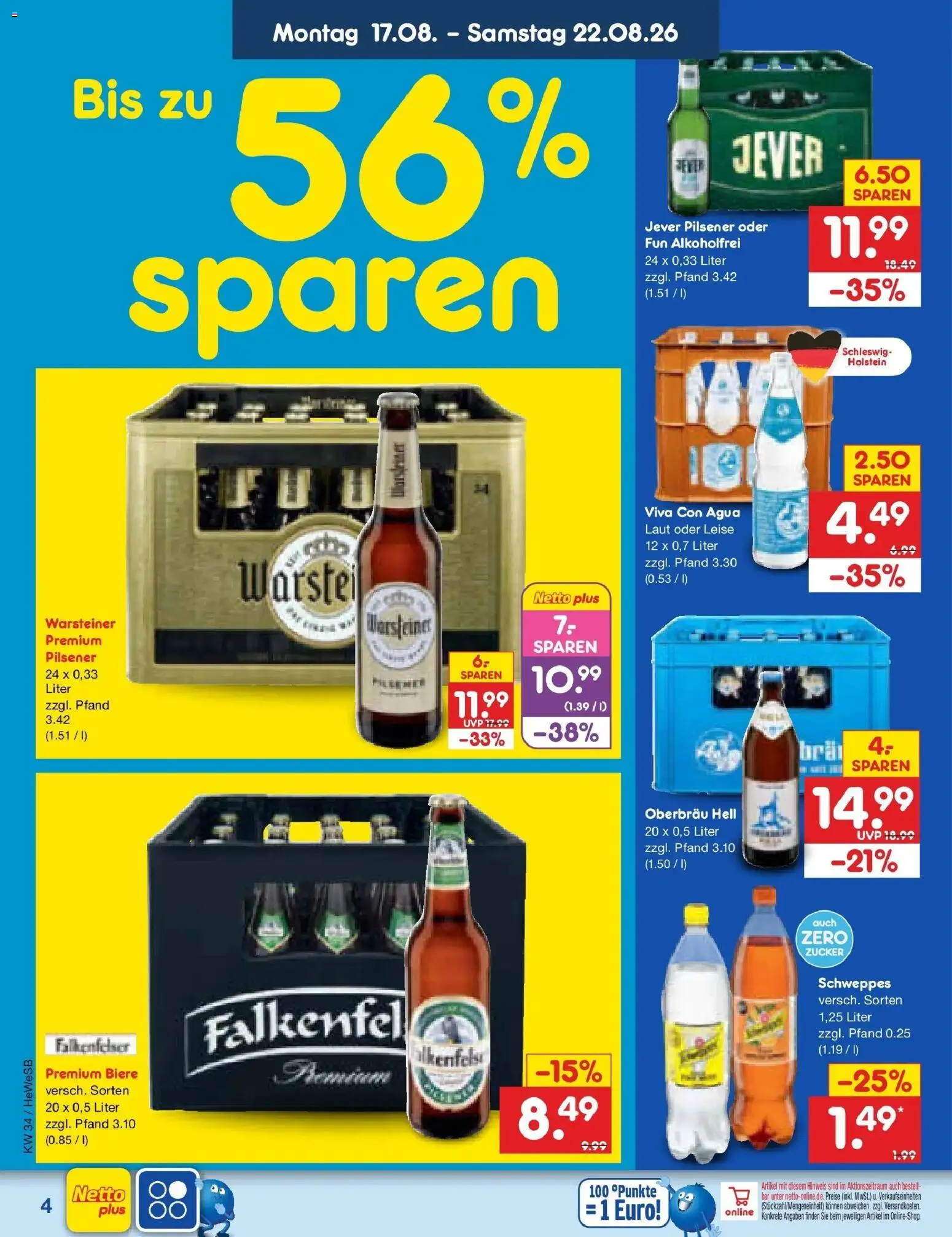 Netto Marken-Discount Prospekt Hamburg – gültig ab 17.08.2026 | Seite: 6 | Produkte: Schweppes, Zucker, Warsteiner, Jever