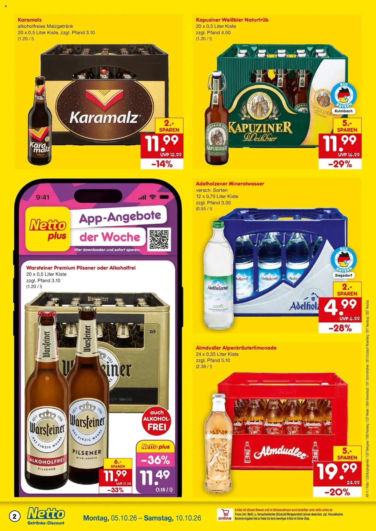 Netto Marken-Discount Prospekt Sulzbach-Rosenberg (ab 05.10.2026) » Angebote | Seite: 2 | Produkte: Adelholzener, Mineralwasser, Alkohol, Warsteiner