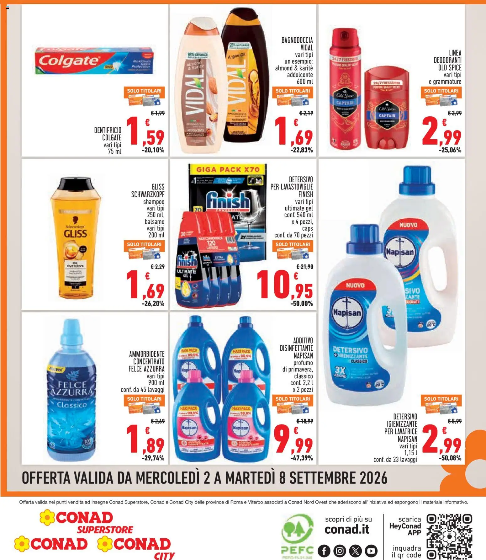 Volantino Conad del 02/09/2026 | Pagina: 8 | Prodotti: Shampoo, Lavatrice, Lavastoviglie, Profumo