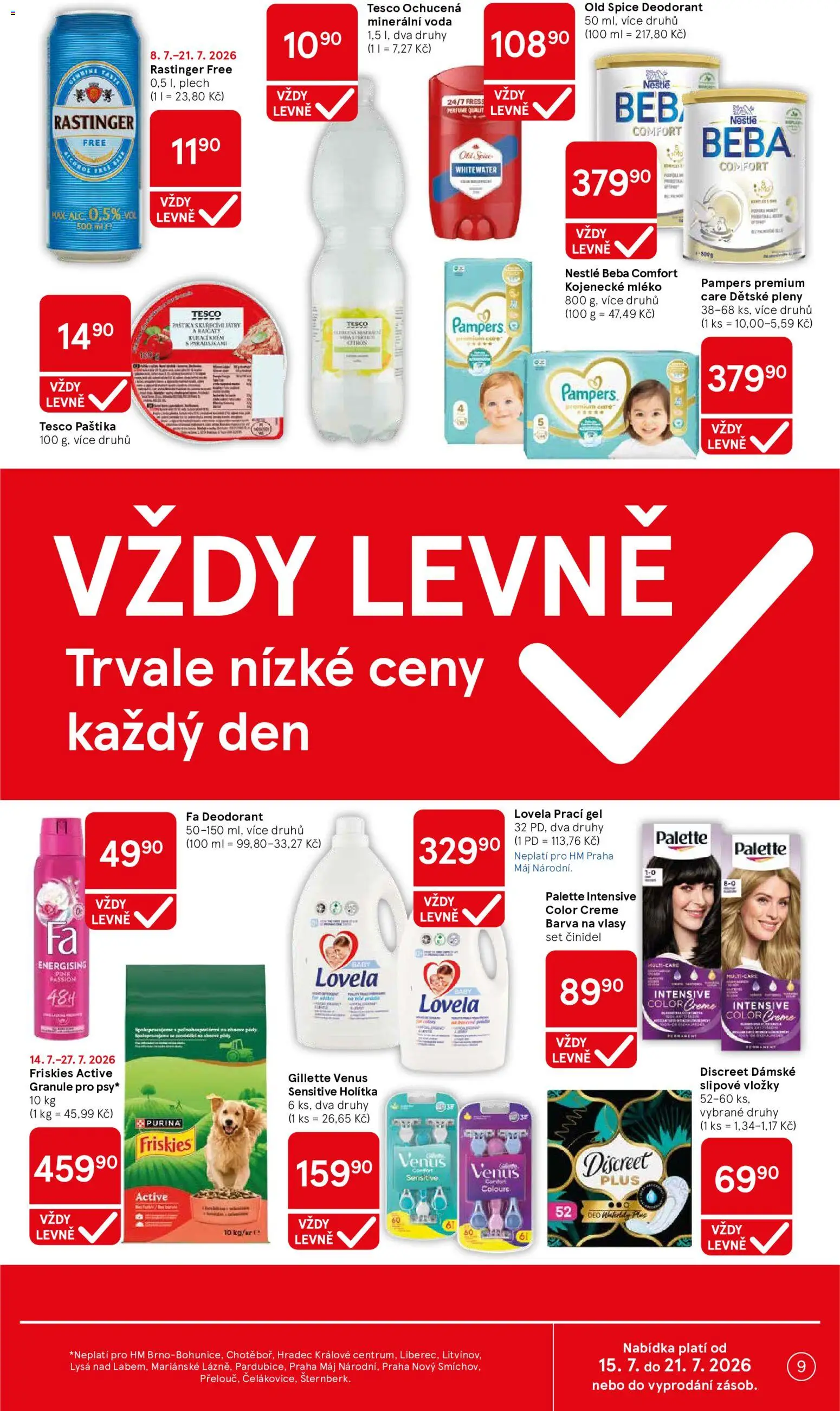 Tesco leták - Hypermarket od 15.07.2026 | Strana: 9 | Produkty: Voda, Prací gel, Purina, Plech