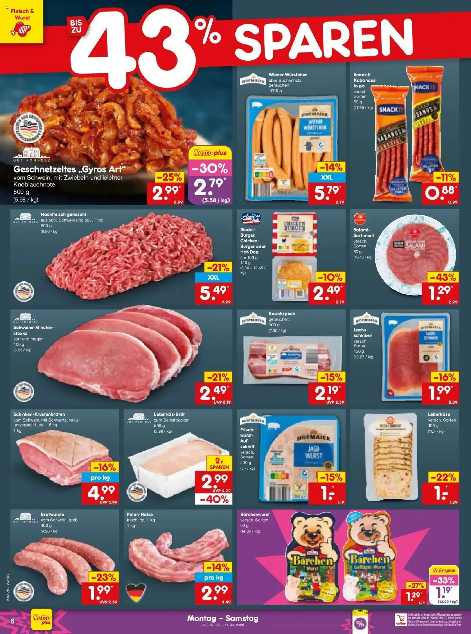 Netto Marken-Discount - Netto: Wochenangebote – gültig ab 05.07.2026 | Seite: 10 | Produkte: Wiener wurstchen, Salami, Schinken, Hackfleisch