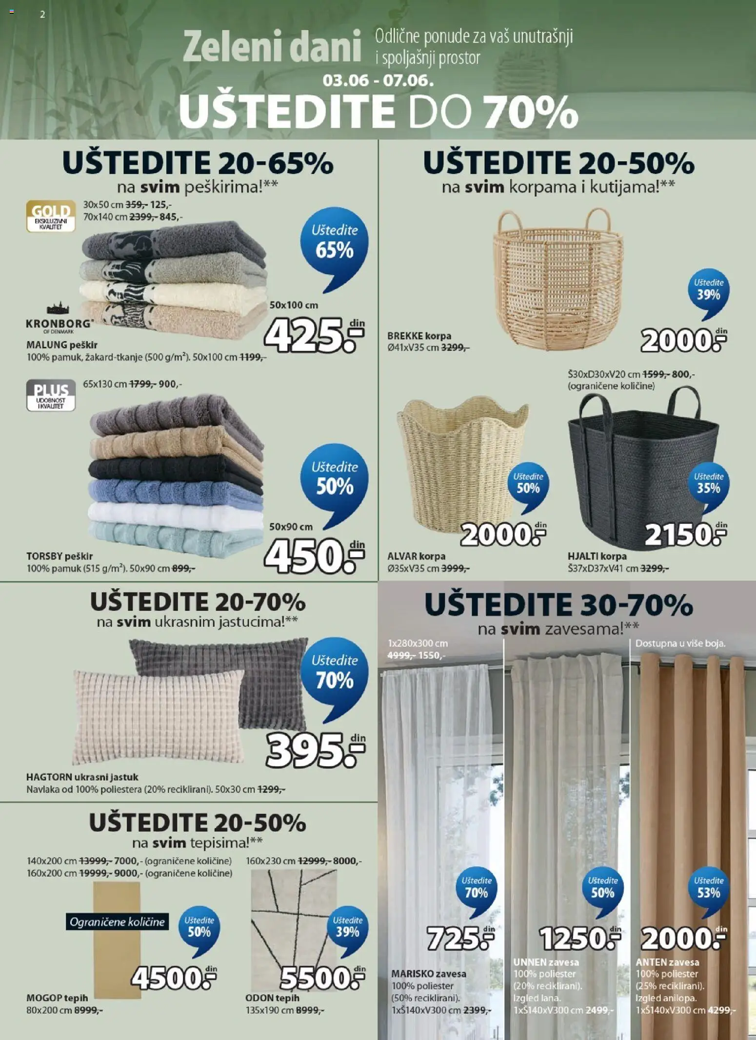 Jysk katalog - važi od 03.06.2026 | Strana: 2 | Proizvode: Jastuk, Korpa, Peškir, Zavesa