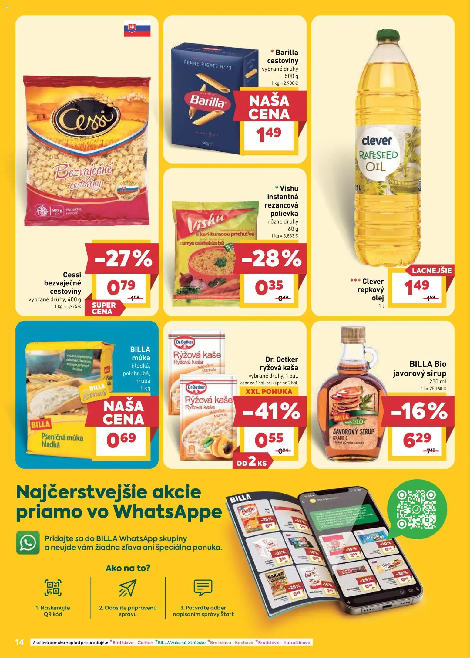 Nové Billa akcie – leták je platný od 22.04.2026 | Strana: 14 | Produkty: Penne, Javorový sirup, Cestoviny, Múka