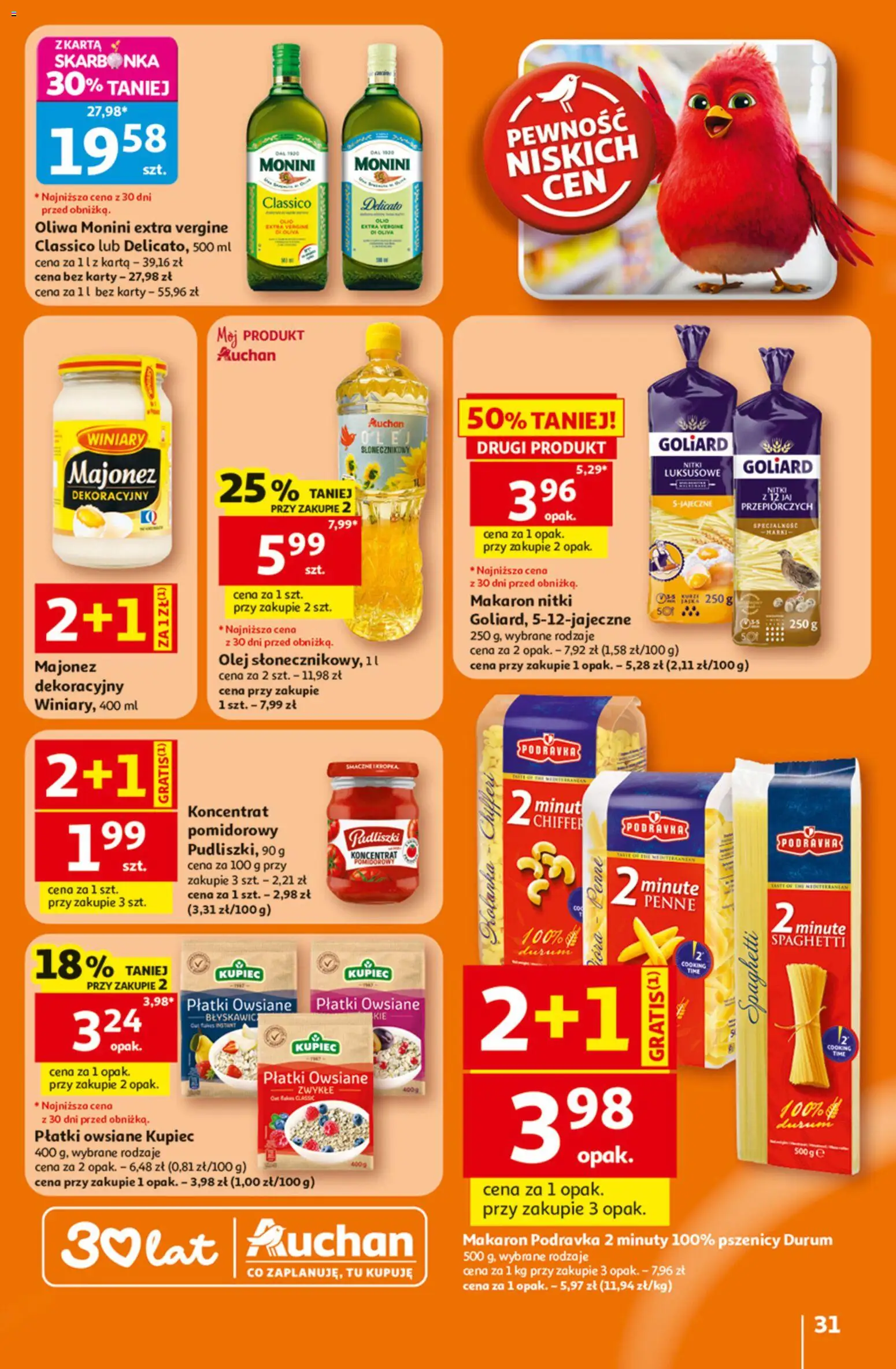 Auchan gazetka - 30 Lat Hipermarket od 25.06.2026 | Strona: 31 | Produkty: Płatki owsiane, Oliwa monini, Penne, Makaron