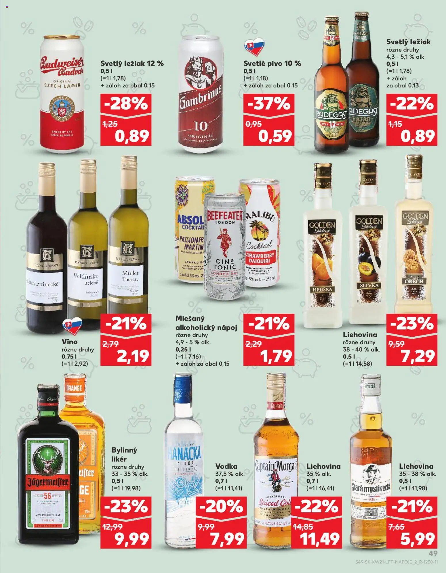 Kaufland SK akciós ujság - amely érvényes a következő dátumtól: 21.05.2026 | Oldal: 49 | Termékek: Tonic, Budweiser, Captain morgan, Vodka