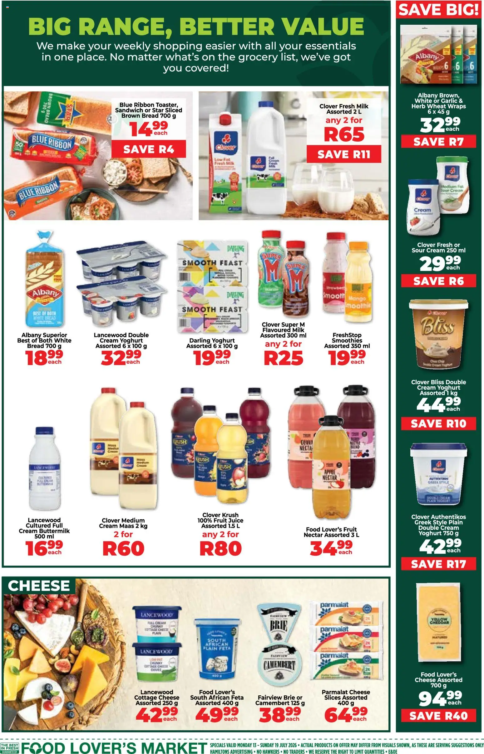 New Food Lover's Market catalogue – valid from 13/07/2026 | Page: 4 | Products: Cheese, Sour cream, Fruit, Garlic