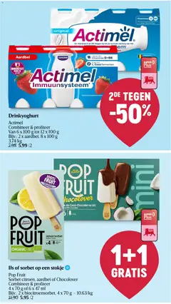 Pop Fruit, IJs of sorbet op een stokje. Sorbet citroen, aardbei of Chocolover. Combineer & profiteer 4 x 70 g of 6 x 47 ml Bijv.: 2 x biocitroensorbet, 4 x 70 g - Voorbeeld van een folder van Delhaize, geldig van 21.05.2026 | Pagina: 8