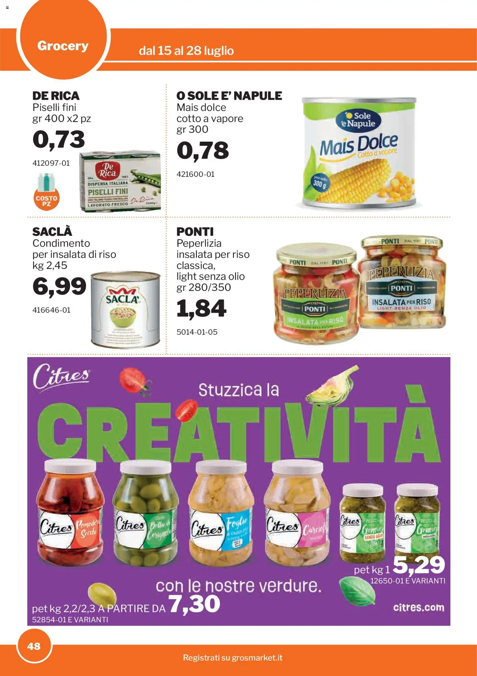 Volantino Sogegross del 15/07/2026 | Pagina: 48 | Prodotti: Riso, Carciofi, Piselli, Insalata di riso