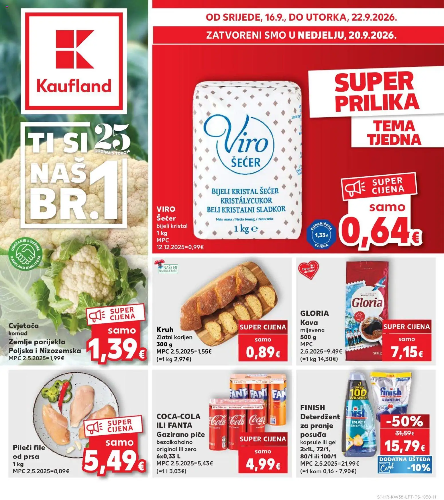 Kaufland HR akciós ujság - amely érvényes a következő dátumtól: 2026.09.16. | Oldal: 1 | Termékek: Fanta, Kristálycukor, Filé, Finish