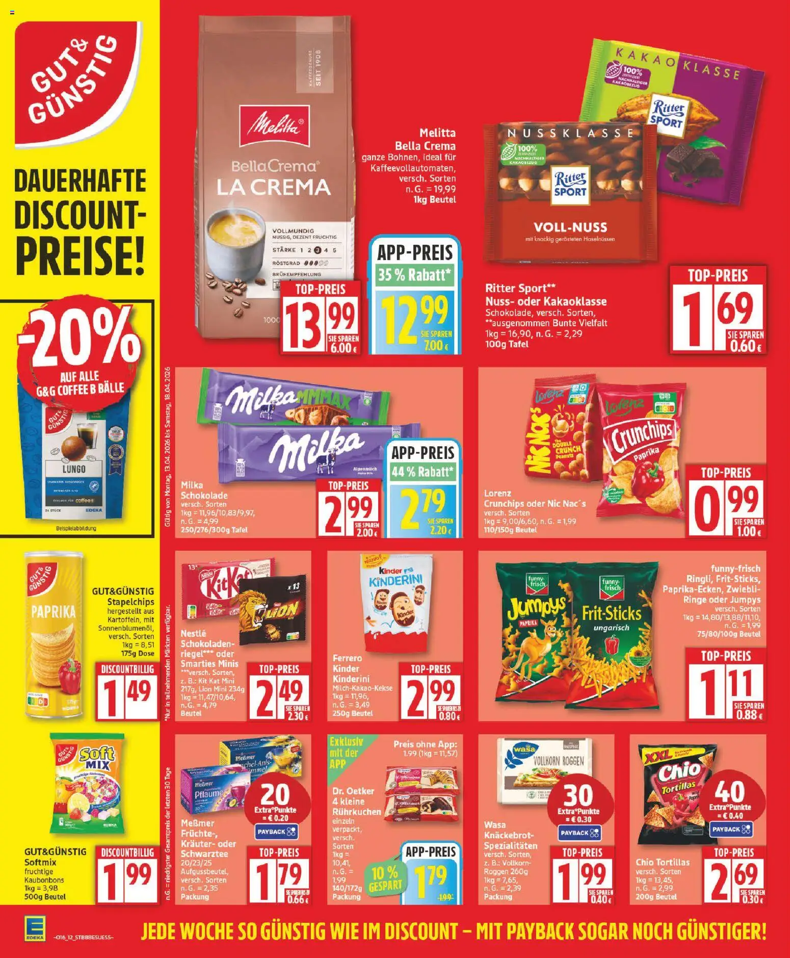 Edeka Prospekt 	 – gültig ab 13.04.2026 | Seite: 12 | Produkte: Messmer, Funny frisch, Milka, Chio tortillas
