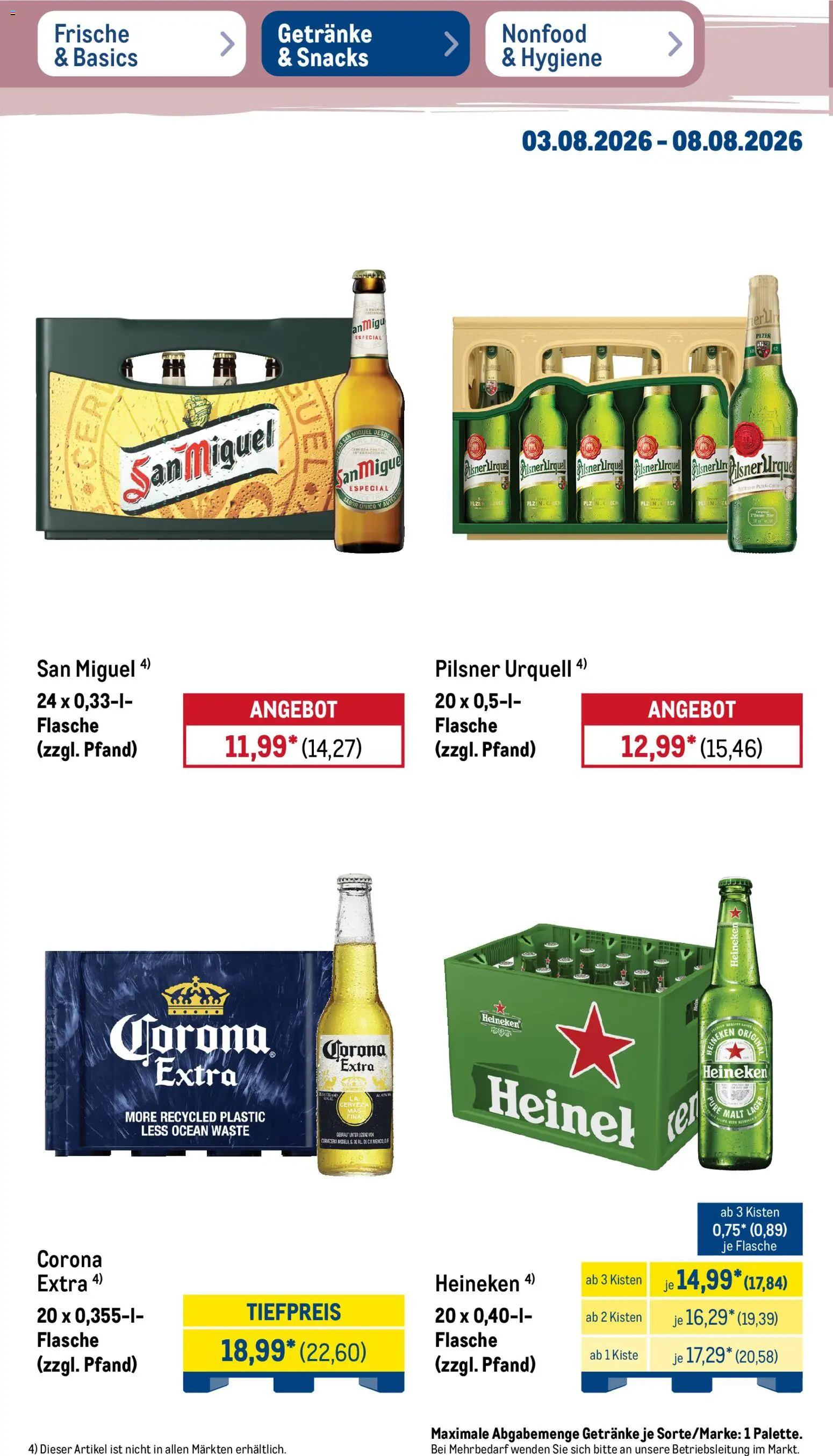 Metro Non Food & Hygiene – gültig ab 03.08.2026 | Seite: 21 | Produkte: Heineken, Pilsner urquell