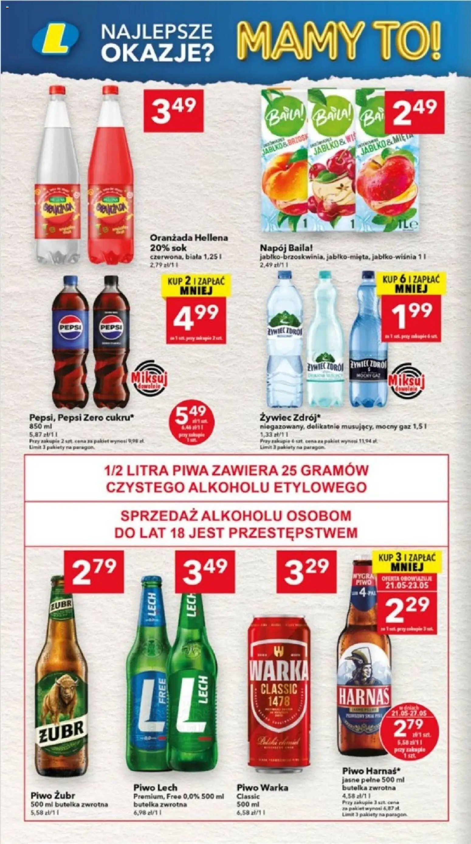 Lewiatan gazetka - Katowice od 21.05.2026 | Strona: 14 | Produkty: Piwo żubr, Pepsi, Warka, Piwo Warka