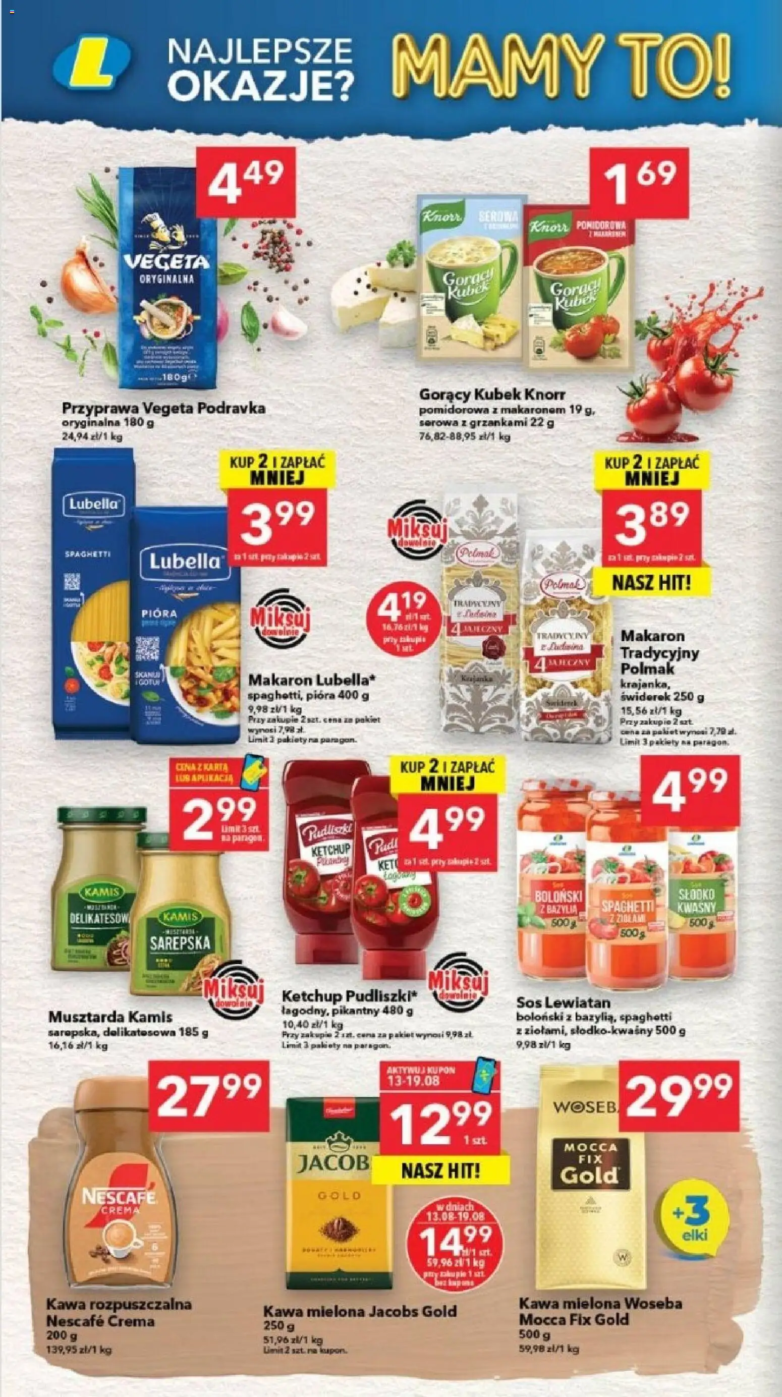 Lewiatan gazetka - Szczecin od 13.08.2026 | Strona: 4 | Produkty: Karta, Spaghetti, Jacobs gold, Sos