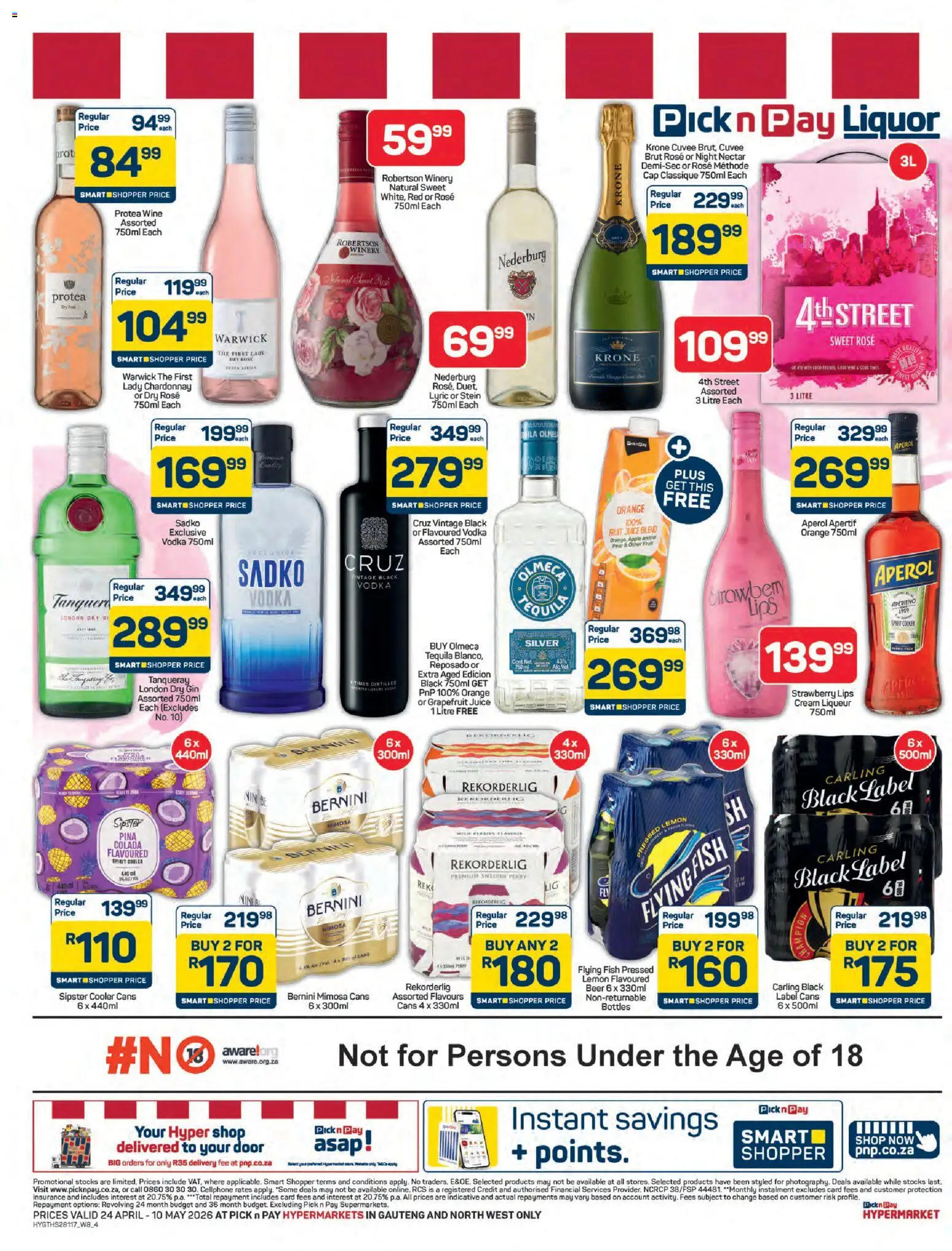 New Pick n Pay catalogue – valid from 24.04.2026 | Page: 4 | Products: Cooler, Juice, Vodka, Grapefruit