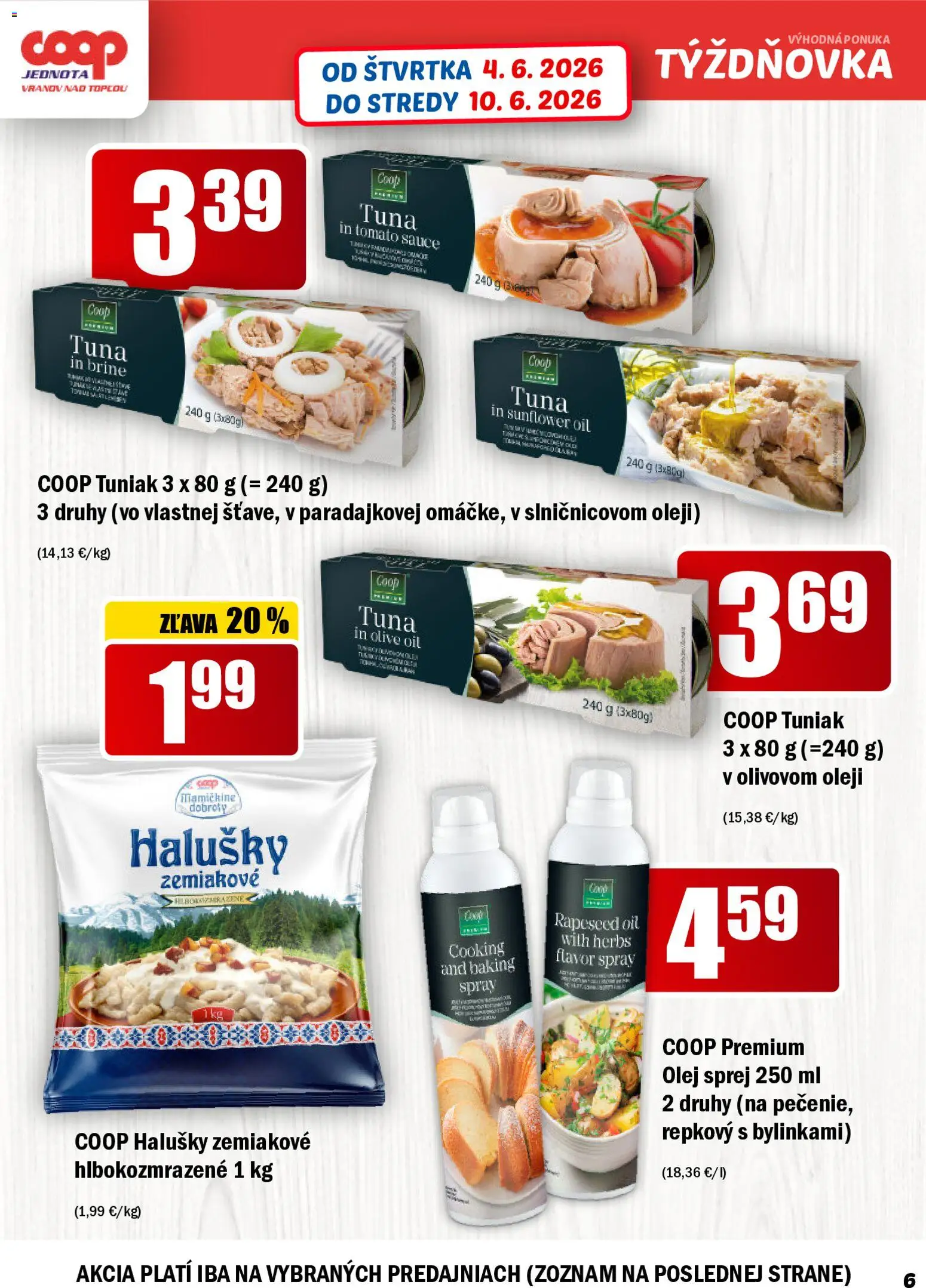 Nové COOP Jednota akcie – leták je platný od 04.06.2026 | Strana: 6 | Produkty: Olej, Tuniak