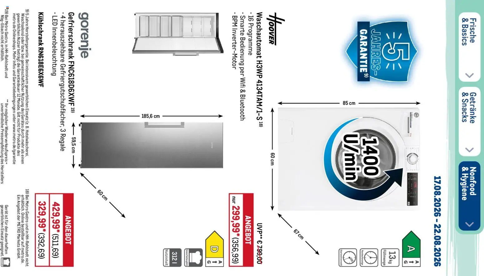 Metro NonFood-Angebote – gültig ab 17.08.2026 | Seite: 11 | Produkte: Gorenje, Gefrierschrank, Kühlschrank
