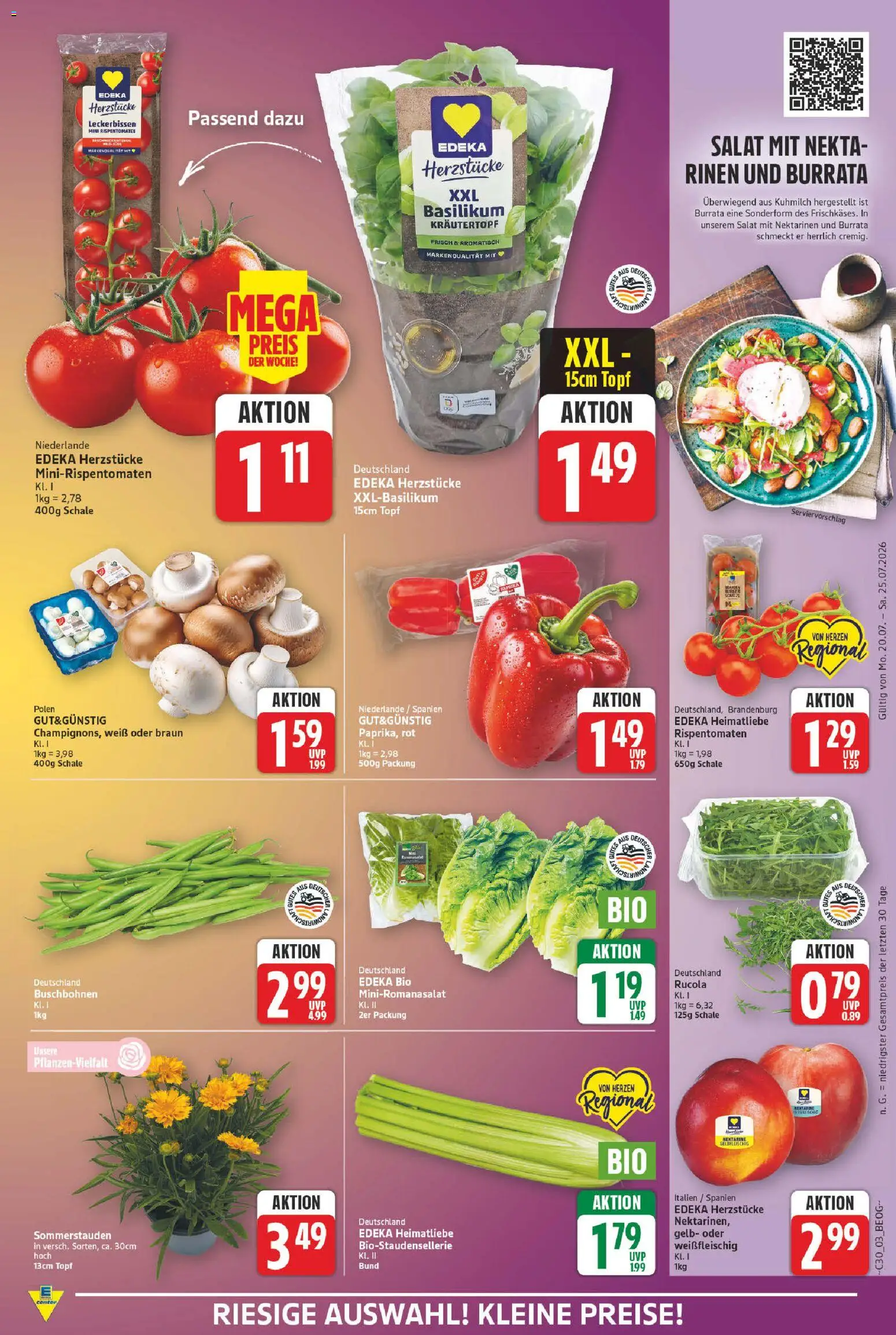 E center Prospekt – gültig ab 20.07.2026 | Seite: 4 | Produkte: Nektarinen, Rucola, Burrata, Salat