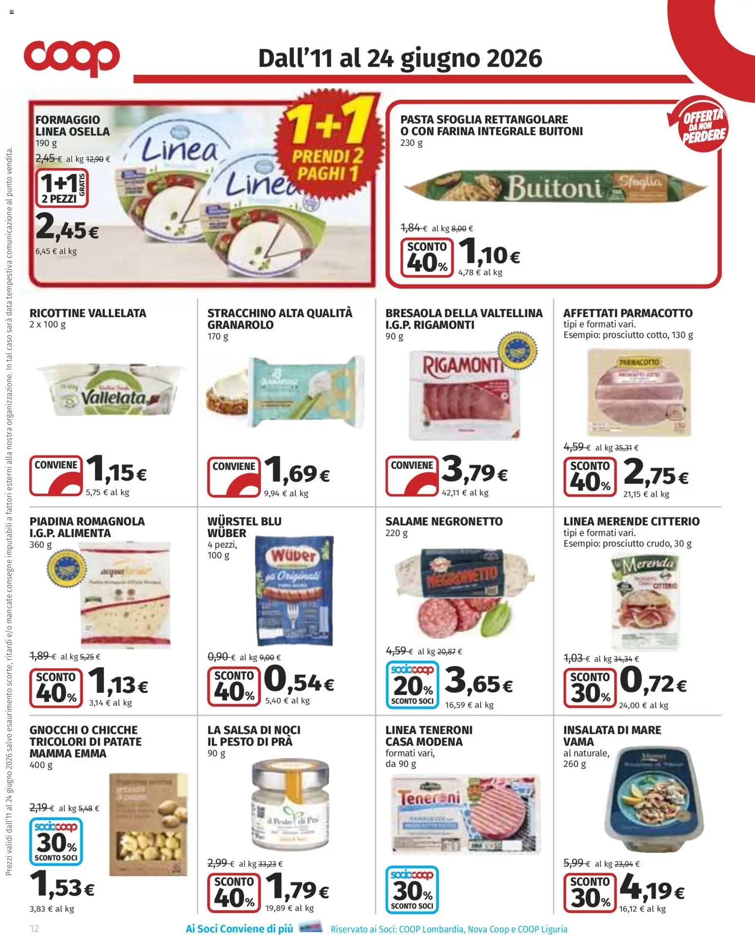 Volantino COOP del 11.06.2026 | Pagina: 12 | Prodotti: Salame, Pasta sfoglia, Insalata, Formaggio