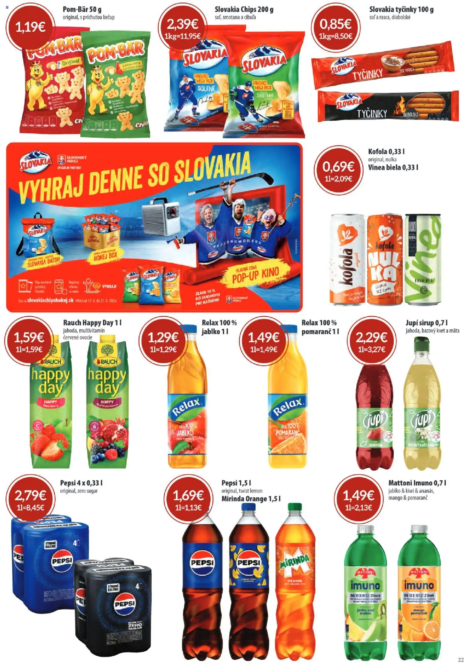 Nové Sintra akcie – leták je platný od 07.05.2026 | Strana: 22 | Produkty: Smotana, Mattoni, Mirinda, Ovocie