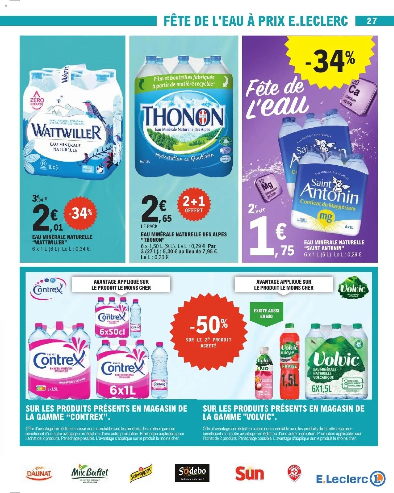 {H1} | Page: 27 | Produits: Volvic, Eau minérale naturelle, Wattwiller eau minerale naturelle, Buffet