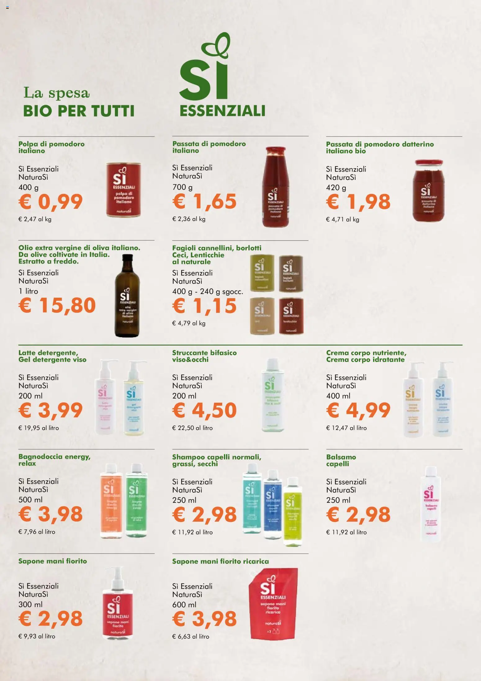 Volantino Natura Sì del 04.03.2026 | Pagina: 8 | Prodotti: Shampoo, Balsamo, Detergente, Olio extra vergine