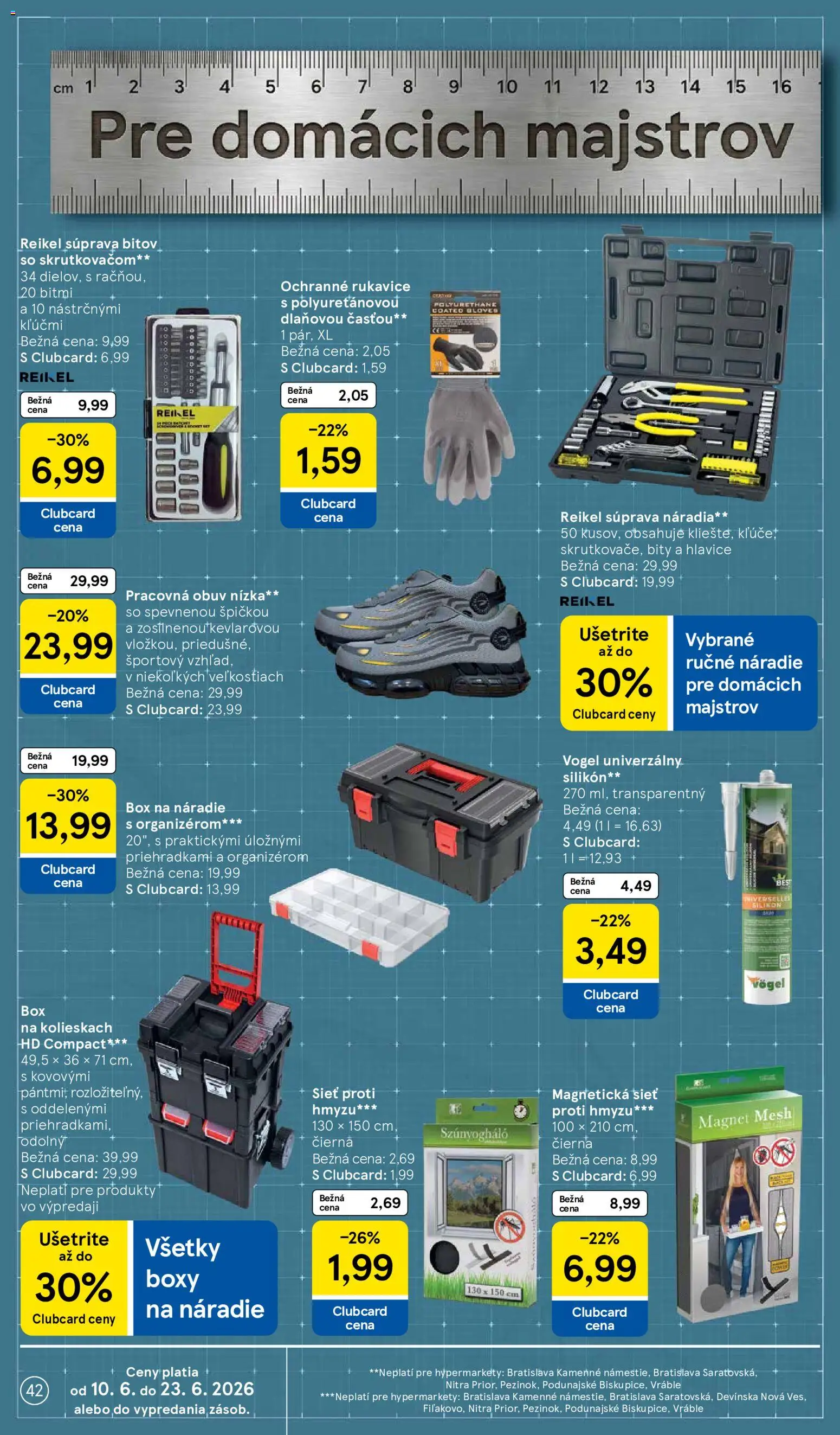Nové Tesco akcie – leták je platný od 10.06.2026 | Strana: 42 | Produkty: Náradie, Rukavice, Pracovná obuv