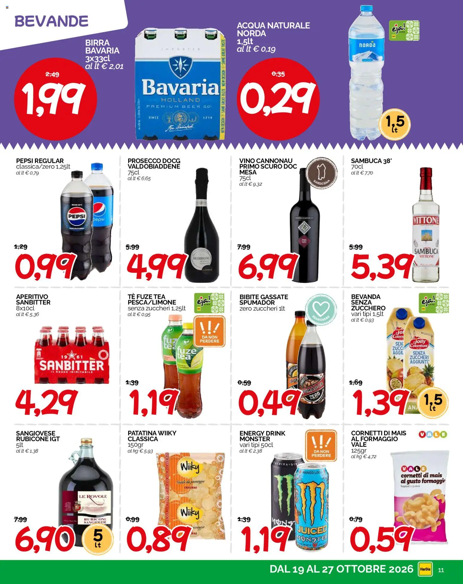Volantino HarDis del 19/10/2026 | Pagina: 11 | Prodotti: Vino, Bibite, Pepsi, Aperitivo