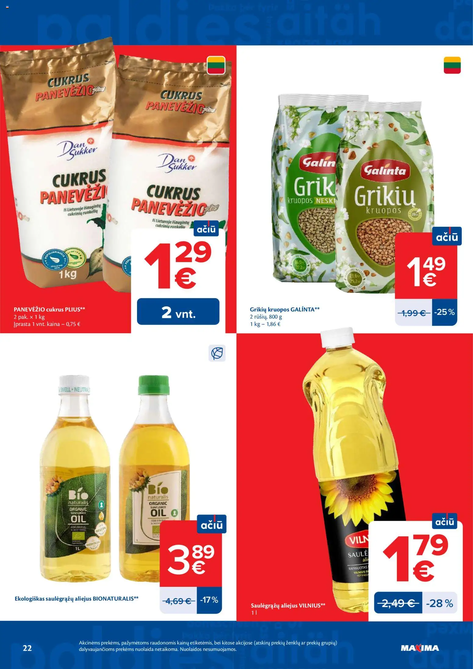 MAXIMA akcijos nuo 2026.09.08 | Puslapis: 22 | Prekių: Kruopos, Aliejus, Cukrus