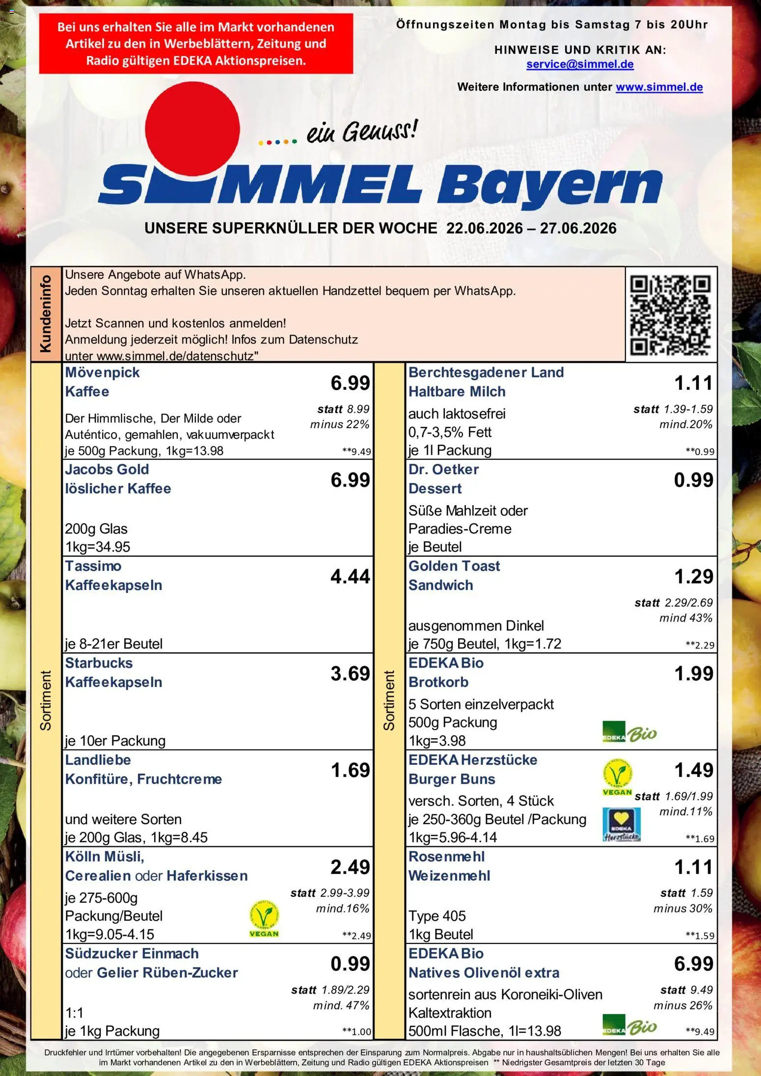 Simmel Bayern – gültig ab 22.06.2026 | Seite: 1 | Produkte: Kolln, Kaffee, Burger, Movenpick kaffee