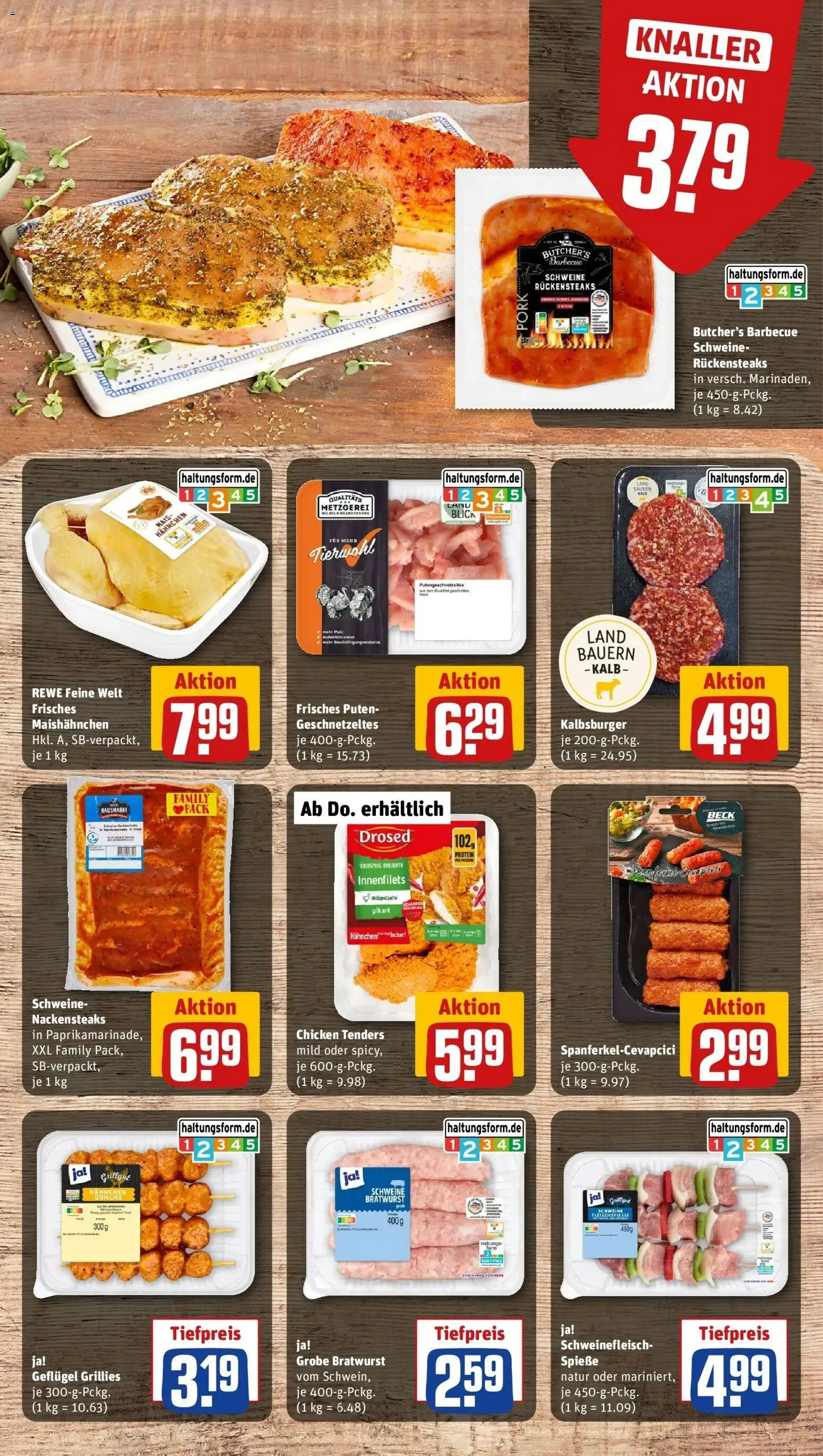 REWE Prospekt ab 07.09.2026 zum Blättern » Angebote | Seite: 9 | Produkte: Nackensteaks, Hahnchen, Bratwurst, Spieße