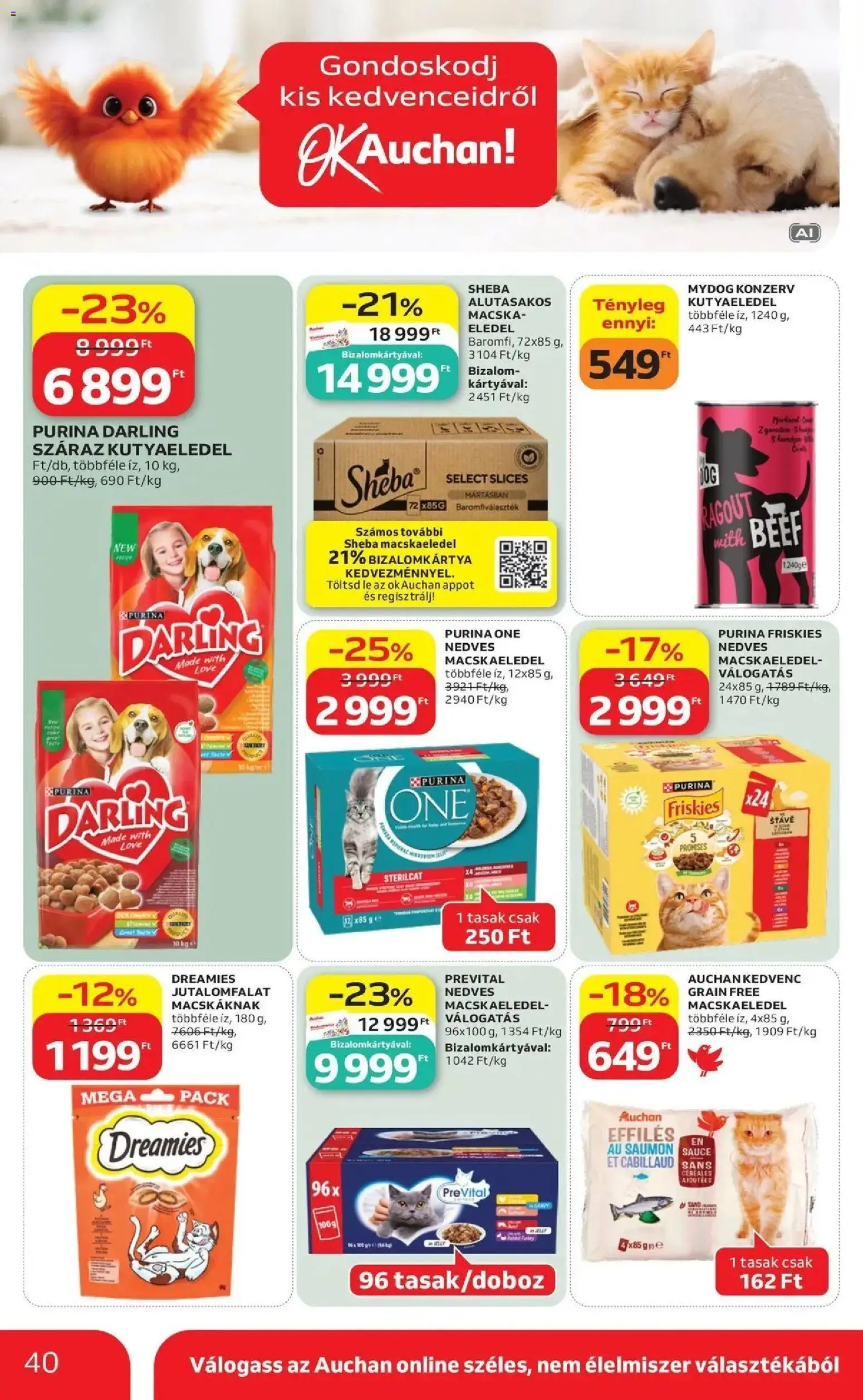 Auchan akciós újság Kecskemét - 2026.10.29. -tól/töl > akció, lapozható szórólap 🛍️ | Oldal: 40 | Termékek: Macskaeledel, Lé, Friskies, Száraz kutyaeledel
