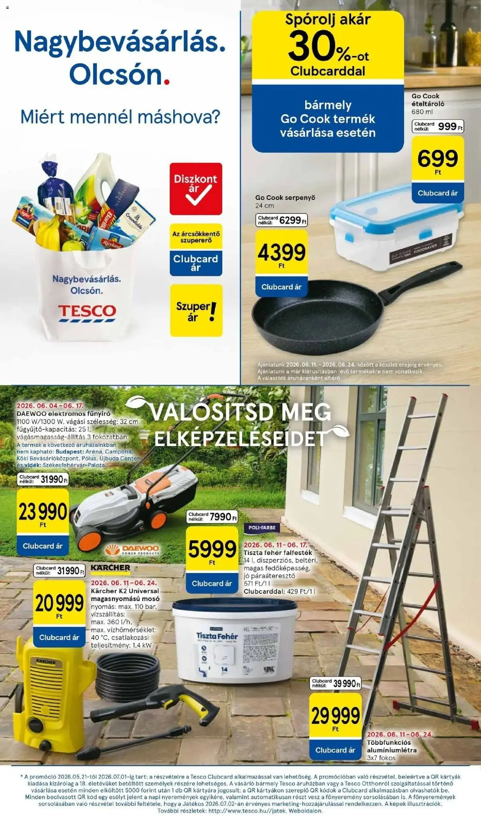 Tesco akciós ujság - amely érvényes a következő dátumtól: 10.06.2026 | Oldal: 16 | Termékek: Fűnyíró, Serpenyő, Elektromos fűnyíró, Magasnyomású mosó