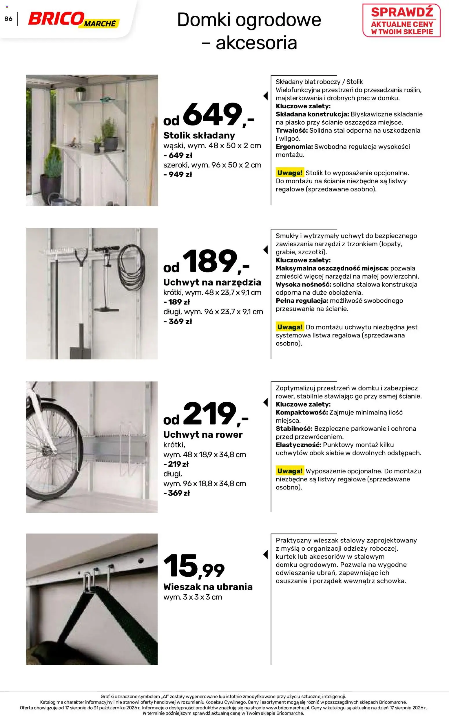 Brico Marché gazetka - Jesienne Inspiracje od 17.08.2026 | Strona: 86 | Produkty: Narzędzia, Rower, Wieszak, Wieszak na ubrania
