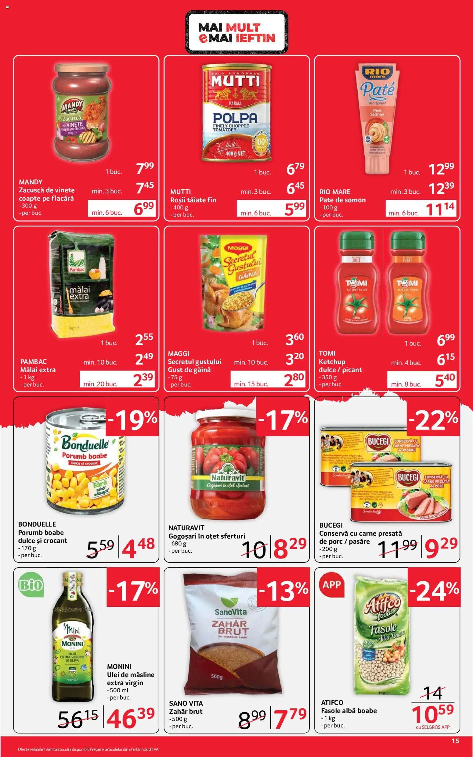 Noul catalog Selgros – valabil de la 24.07.2026 | Pagină: 15 | Produse: Ulei, Porumb, Zacuscă, Zahăr