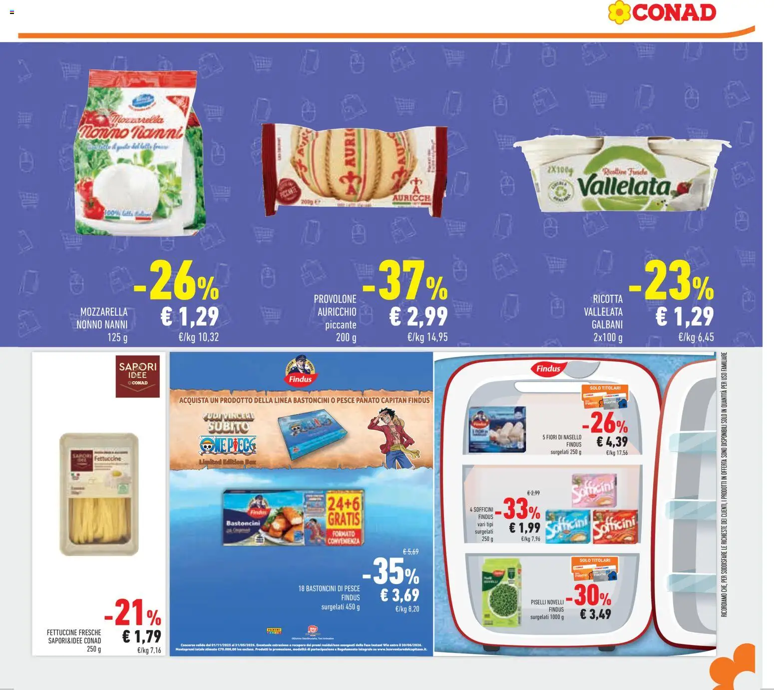 Volantino Conad del 11.03.2026 | Pagina: 29 | Prodotti: Provolone, Pesce, Ricotta, Fettuccine
