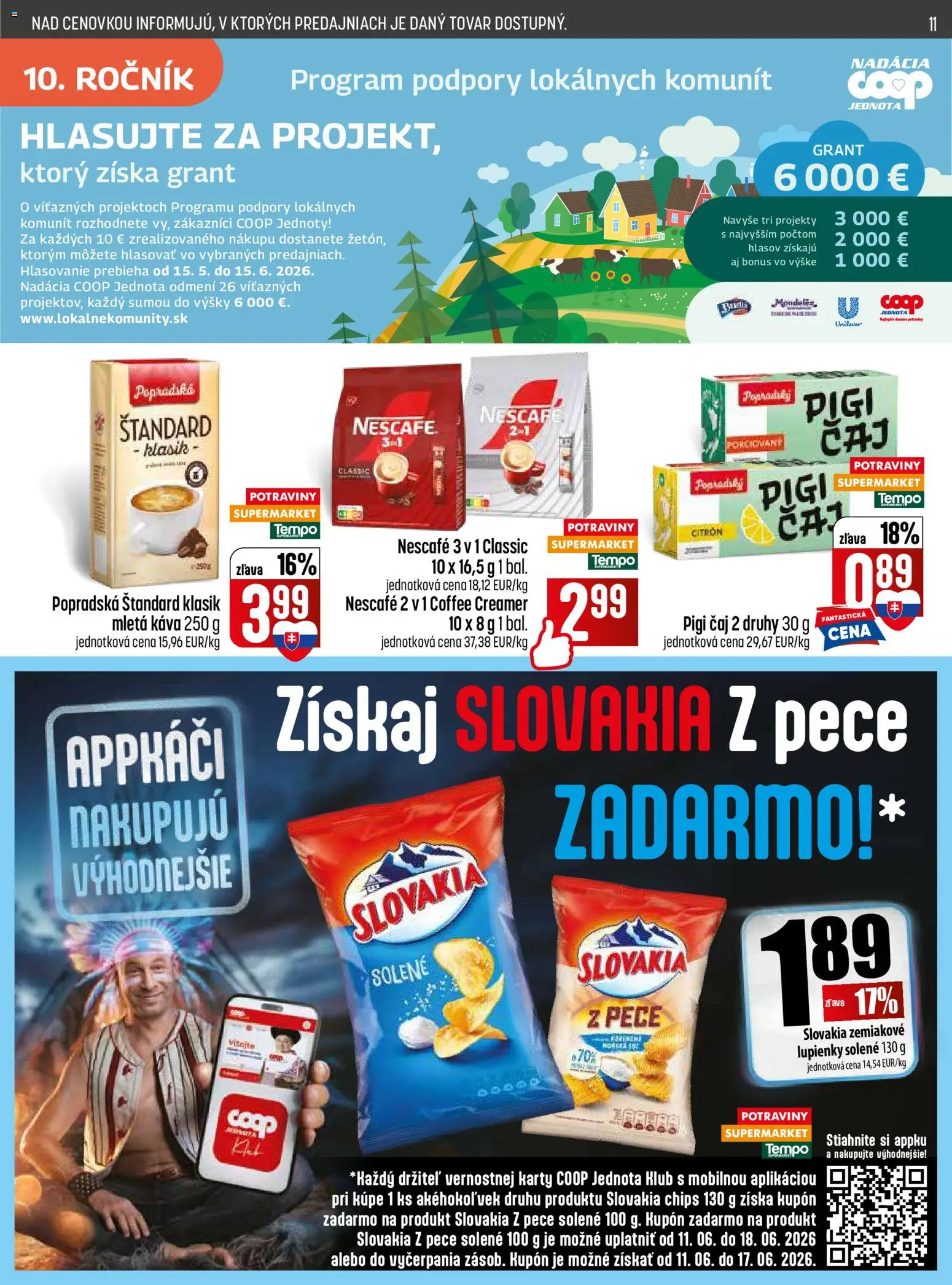 Nové COOP Jednota akcie – leták je platný od 11.06.2026 | Strana: 11 | Produkty: Káva, Čaj