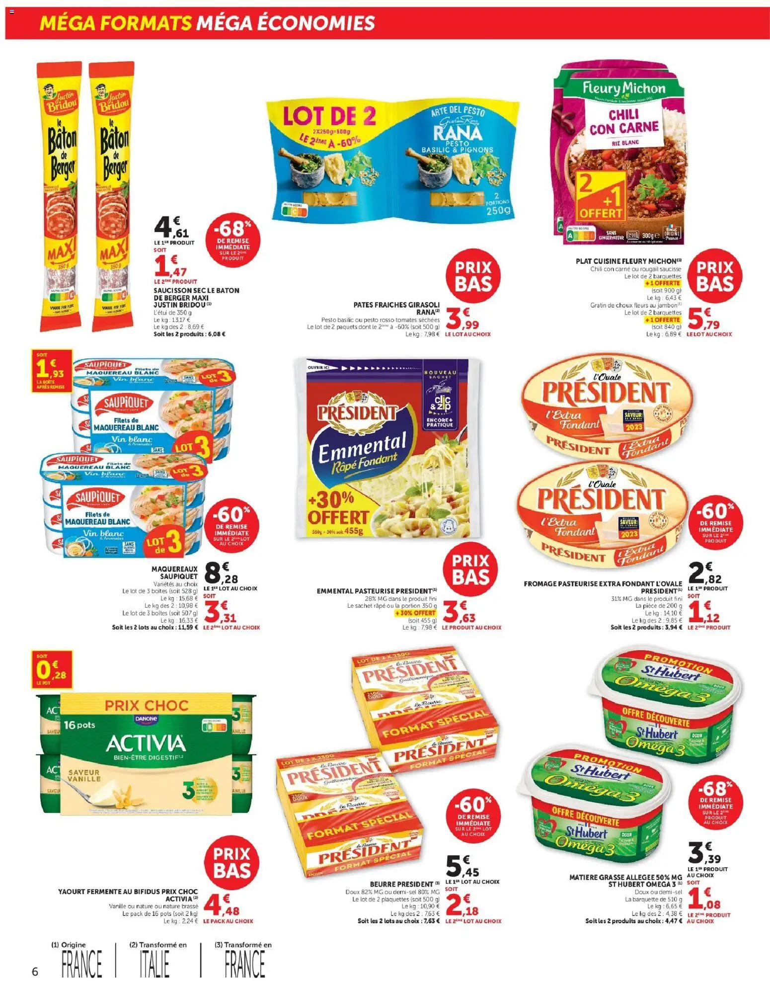 {H1} | Page: 6 | Produits: Saucisson, Chili con carne, Pâtes fraîches, Râpe