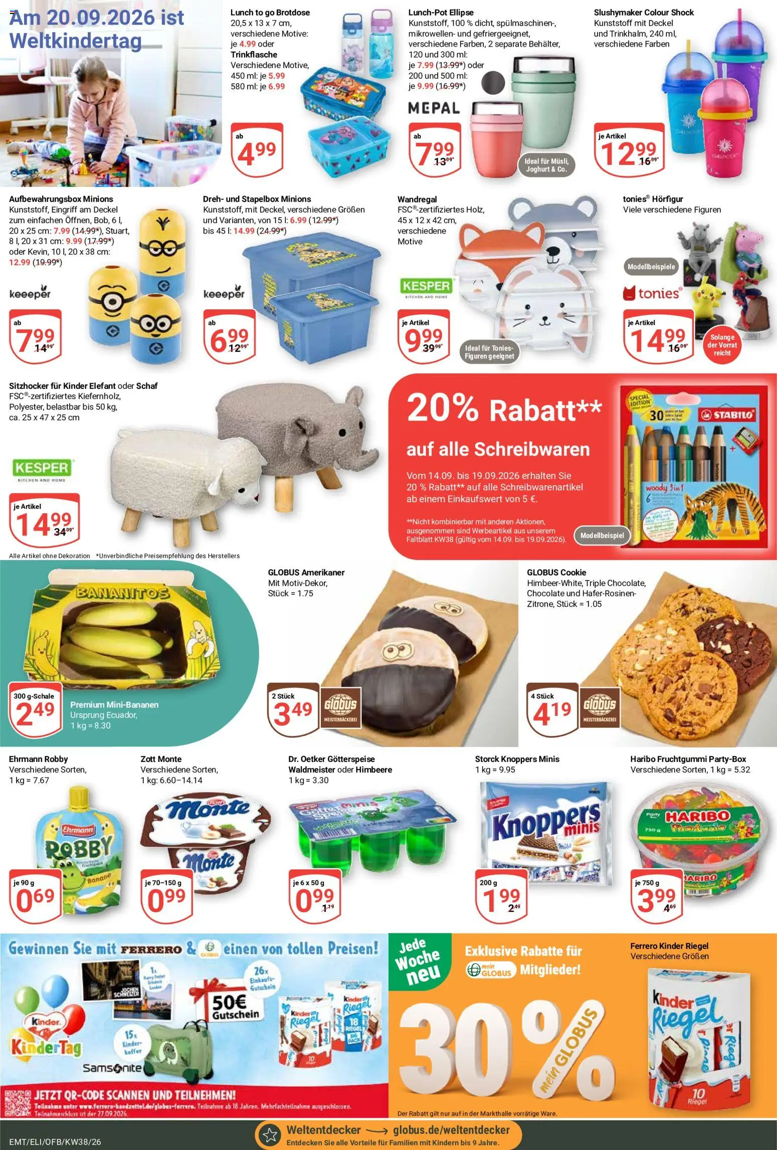 Globus Prospekt Erfurt – gültig ab 14.09.2026 | Seite: 20 | Produkte: Wandregal, Haribo, Joghurt, Kinder riegel