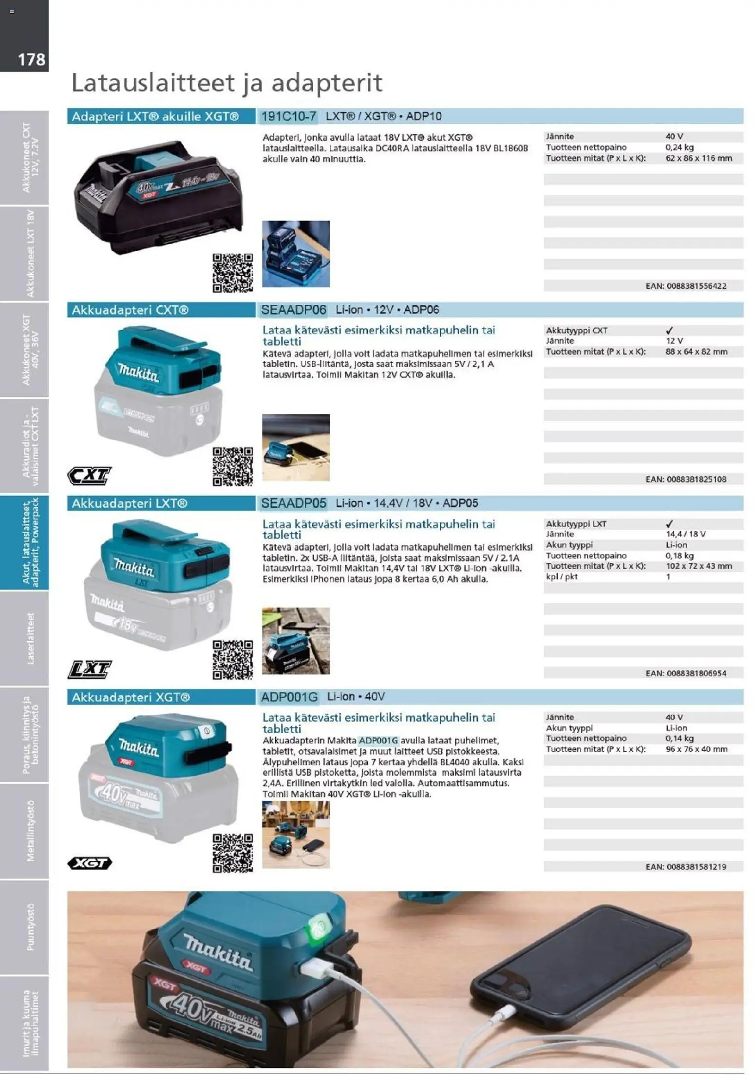 Makita - Tuoteluettelo 2026 – voimassa 24/03/2026 alkaen | Sivu: 178 | Tuotteet: USB, Tabletti