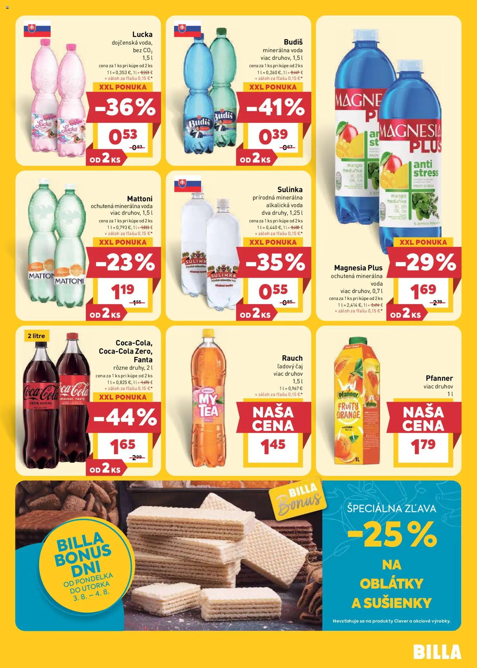 Nové Billa akcie – leták je platný od 29.07.2026 | Strana: 19 | Produkty: Sulinka, Mattoni, Voda, Ľadový čaj