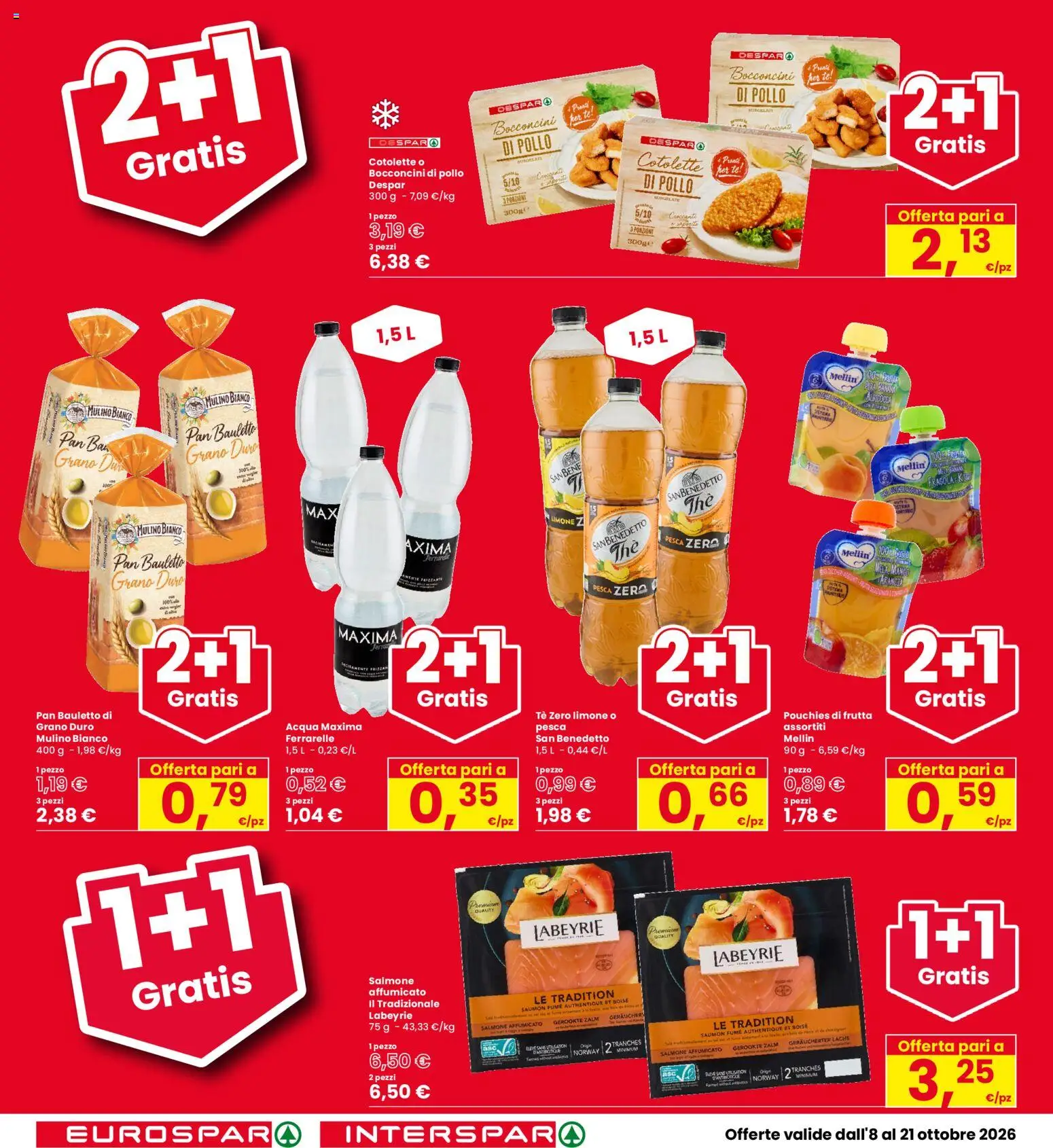 Volantino Eurospar del 08/10/2026 | Pagina: 2 | Prodotti: Salmone affumicato, Pollo, Frutta, Limone