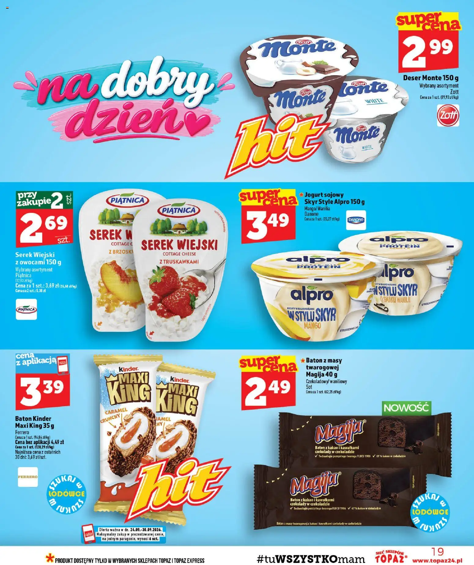 Topaz gazetka od 24.09.2026 | Strona: 19 | Produkty: Mango, Czekolady, Serek, Jogurt