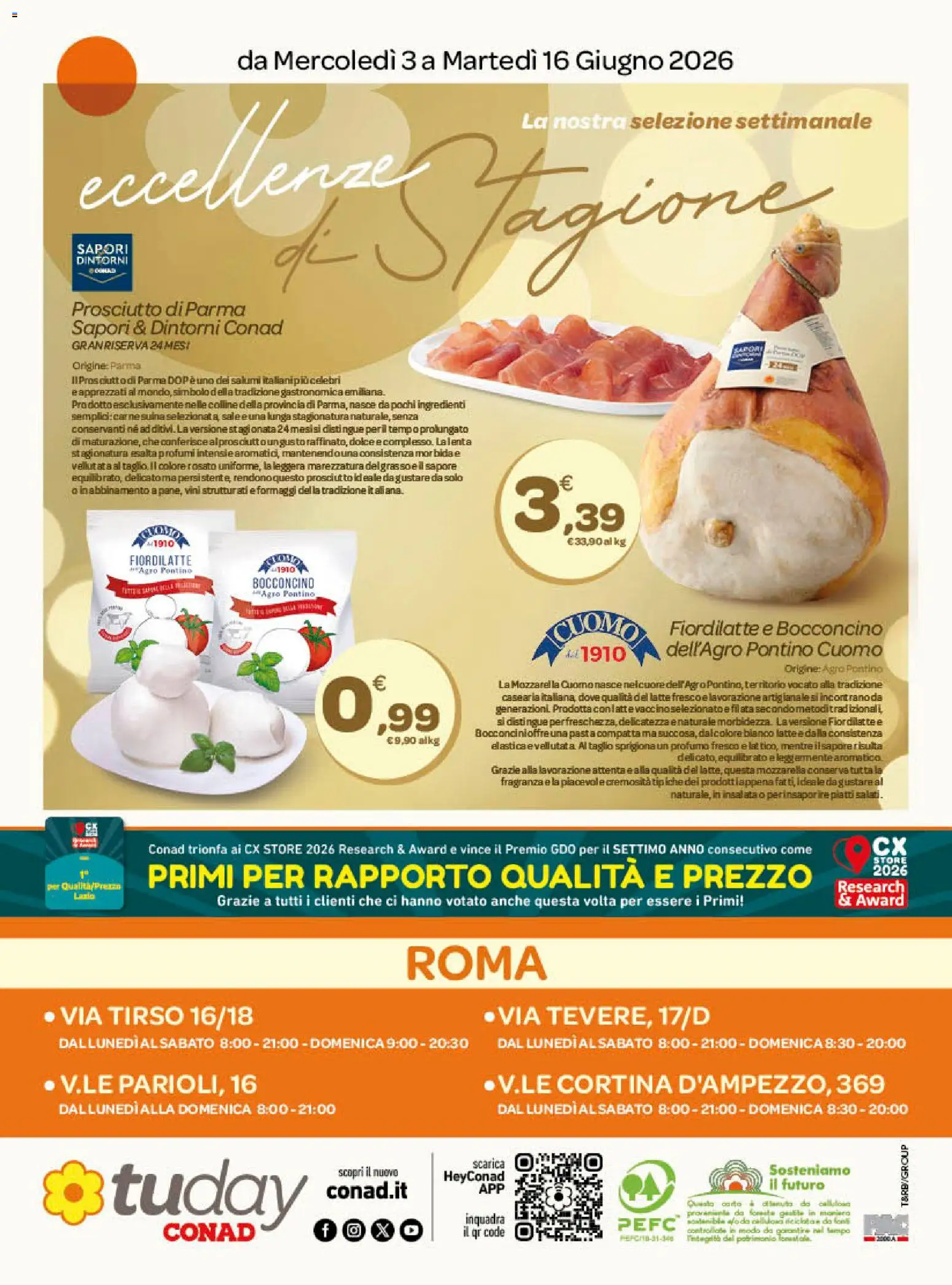 Volantino Conad del 03.06.2026 | Pagina: 16 | Prodotti: Prosciutto di Parma, Insalata, Mozzarella, Profumo