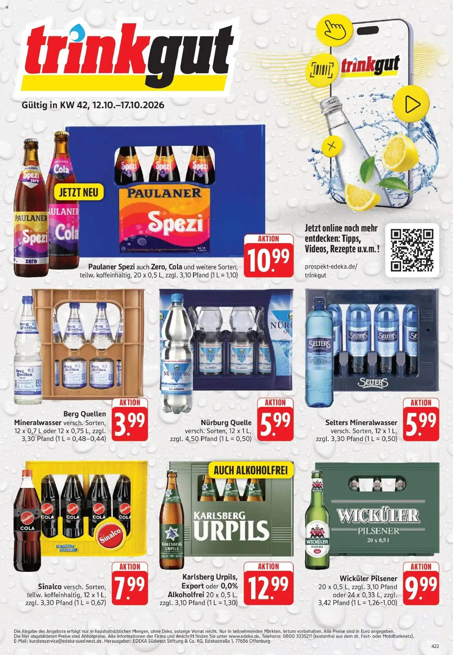 Trinkgut Prospekt Dillingen (ab 12.10.2026) » Angebote online | Seite: 1 | Produkte: Sinalco, Cola, Paulaner spezi, Paulaner