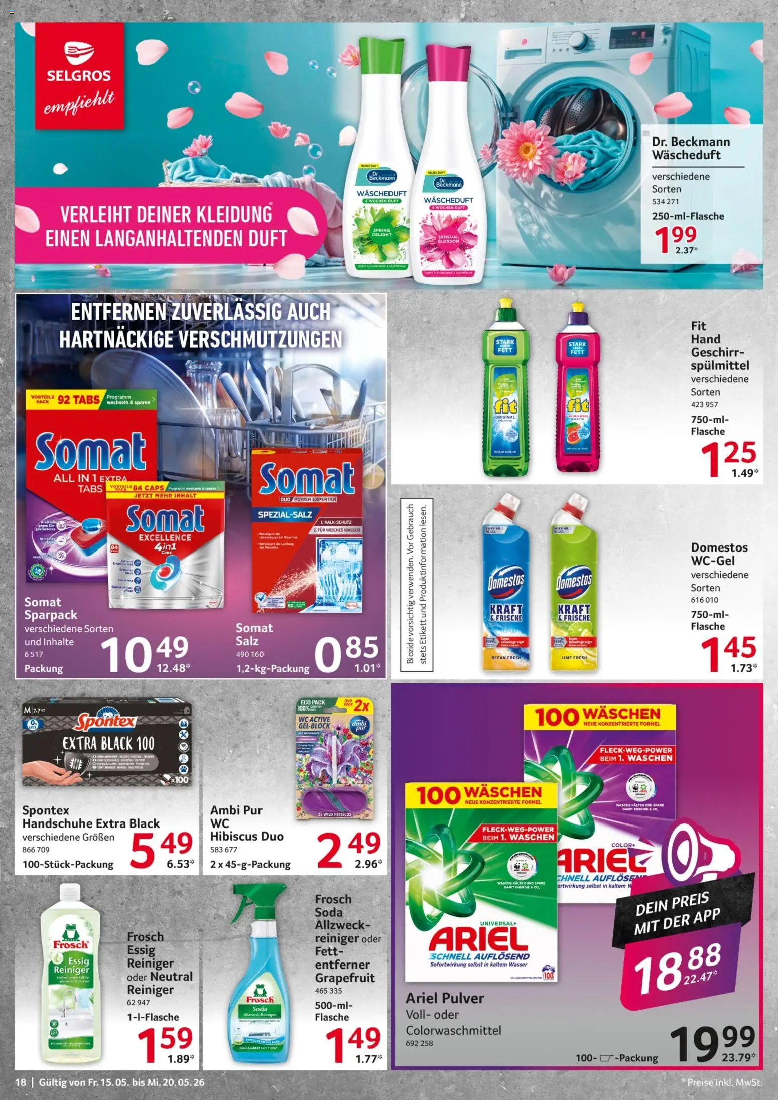 Selgros Prospekt 	 – gültig ab 15.05.2026 | Seite: 18 | Produkte: Essig, Duft, Salz, Handschuhe