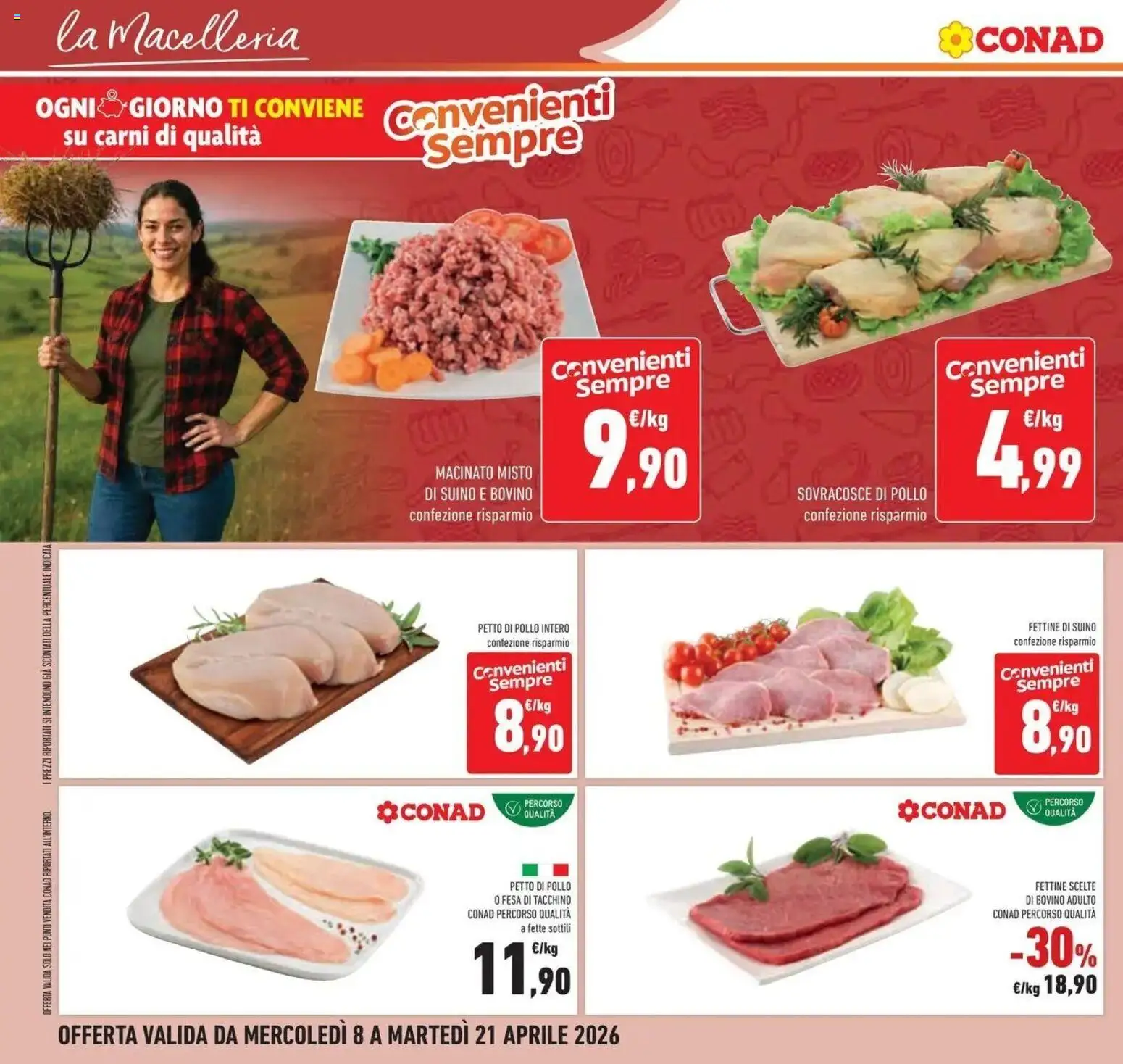 Volantino Conad del 08.04.2026 | Pagina: 12 | Prodotti: Petto di Pollo, Suino, Tacchino, Macinato