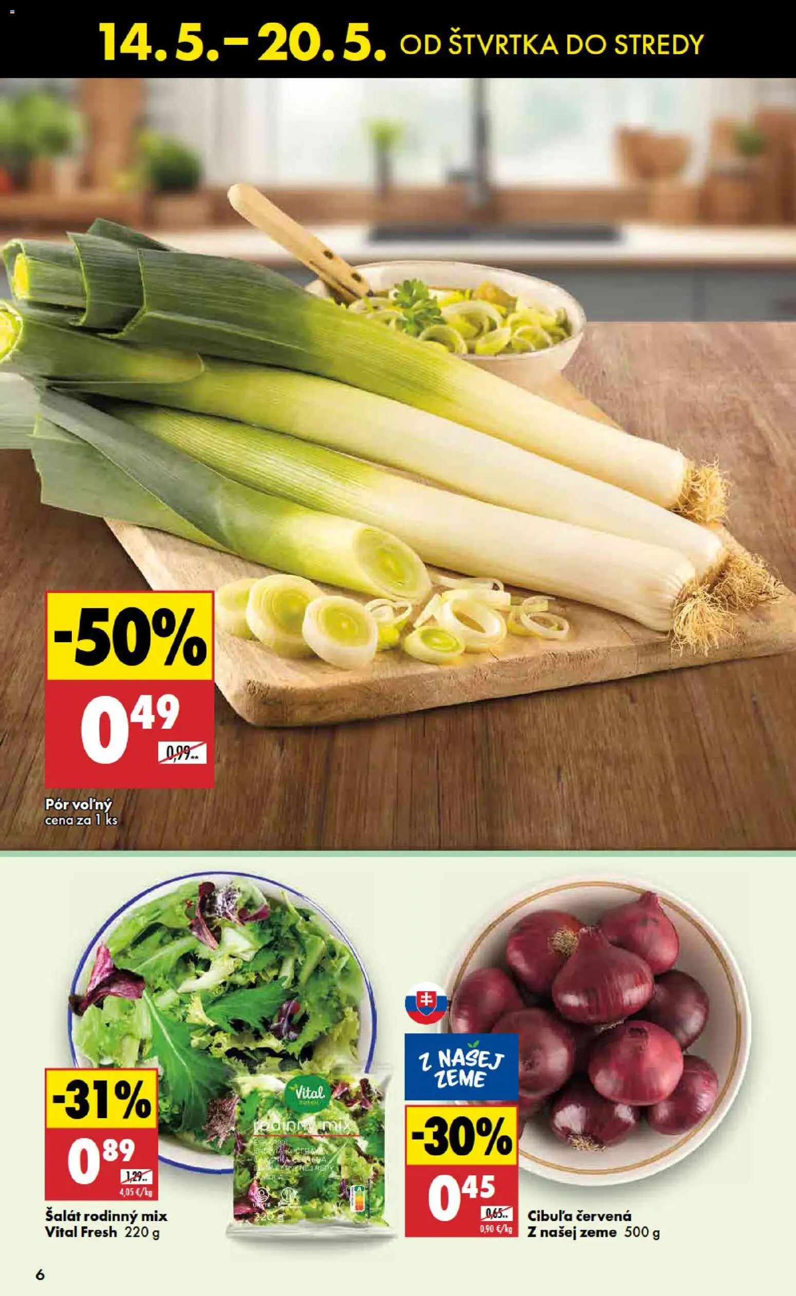 Nové Biedronka akcie – leták je platný od 14.05.2026 | Strana: 6 | Produkty: Šalát, Cibuľa